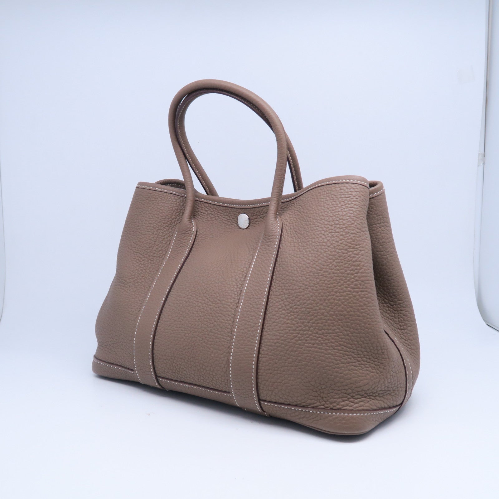 HERMES Negonda皮革Garden Party TPM銀扣手挽袋大象灰色
