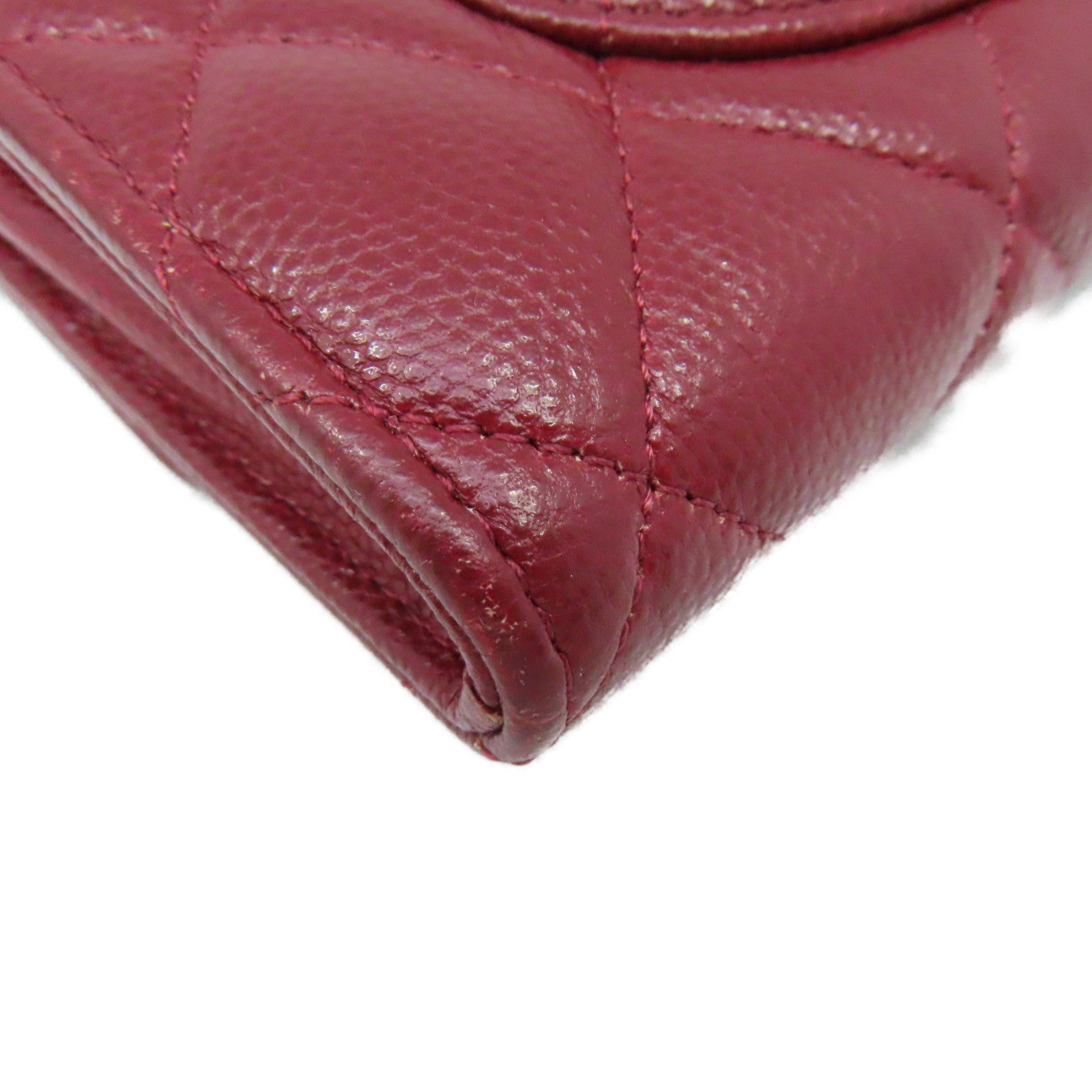 CHANEL 【激減優惠】菱格Caviar皮革Fold Wallet金扣長錢包酒紅色