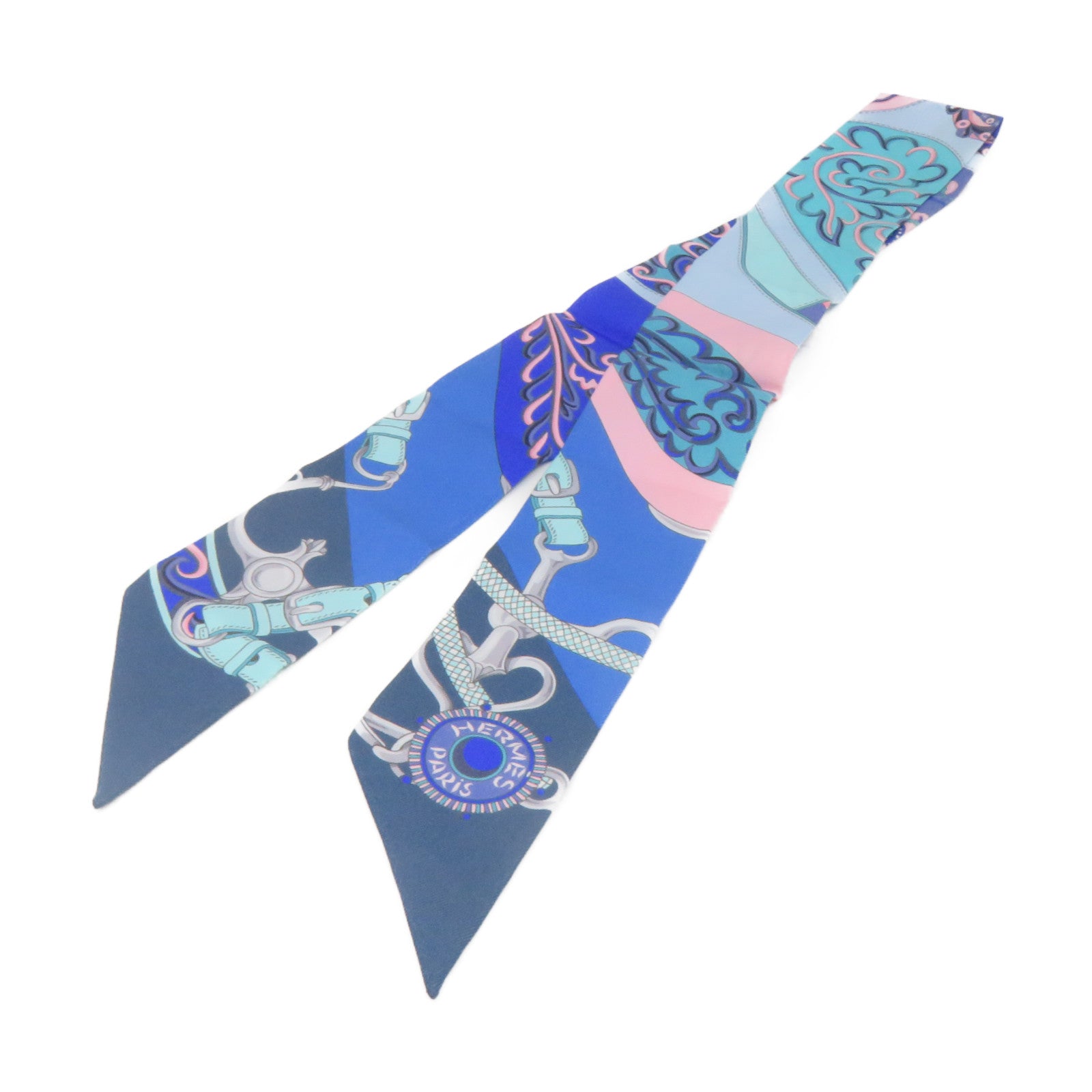 HERMES 絲質Twilly Scarf絲巾藍色/粉紅色/彩色