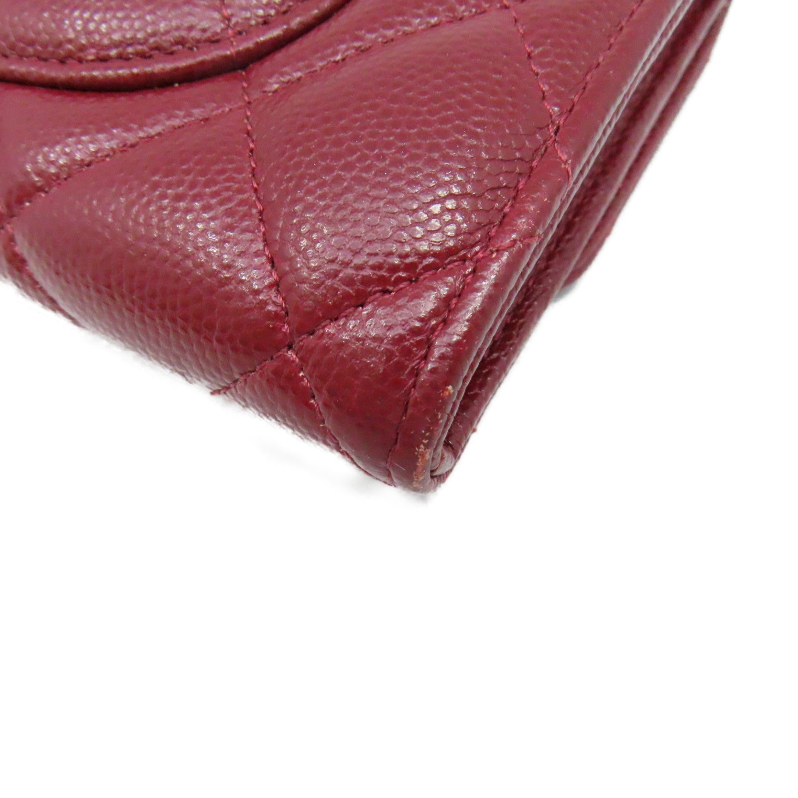 CHANEL 【激減優惠】菱格Caviar皮革Fold Wallet金扣長錢包酒紅色