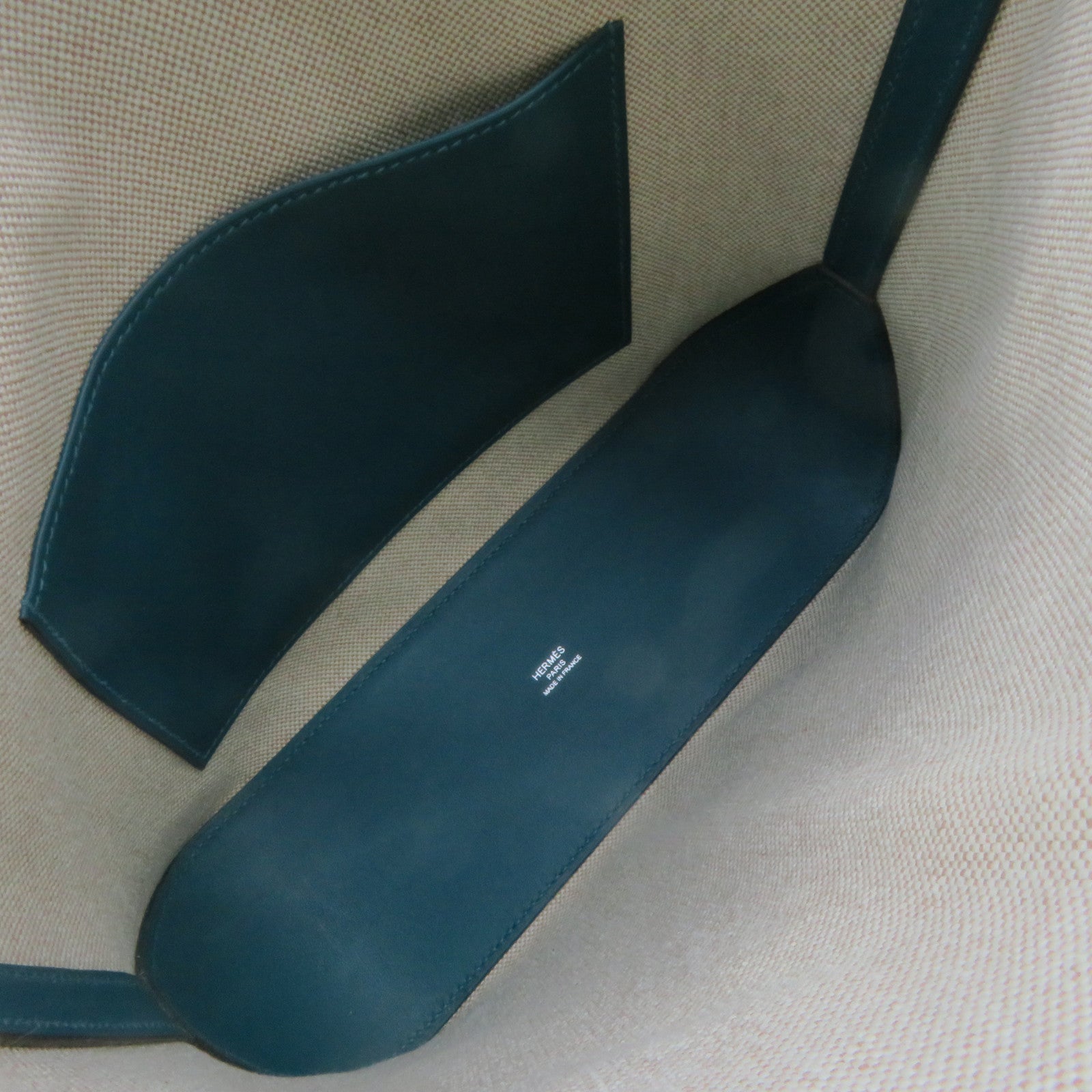 HERMES Swift皮革/Toile H帆布Cabas H En Biais 27 2Way Shoulder Bag手挽肩背兩用袋藍色/Ecru杏色