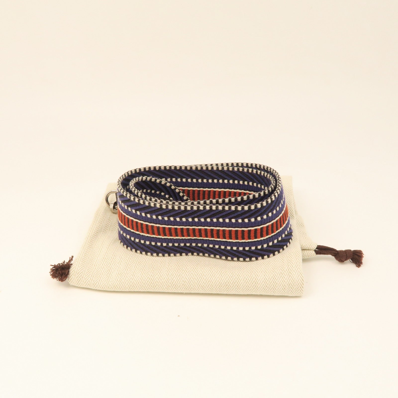 HERMES Canvas Strap Silver Buckle Shoulder Strap Dark Blue/Red