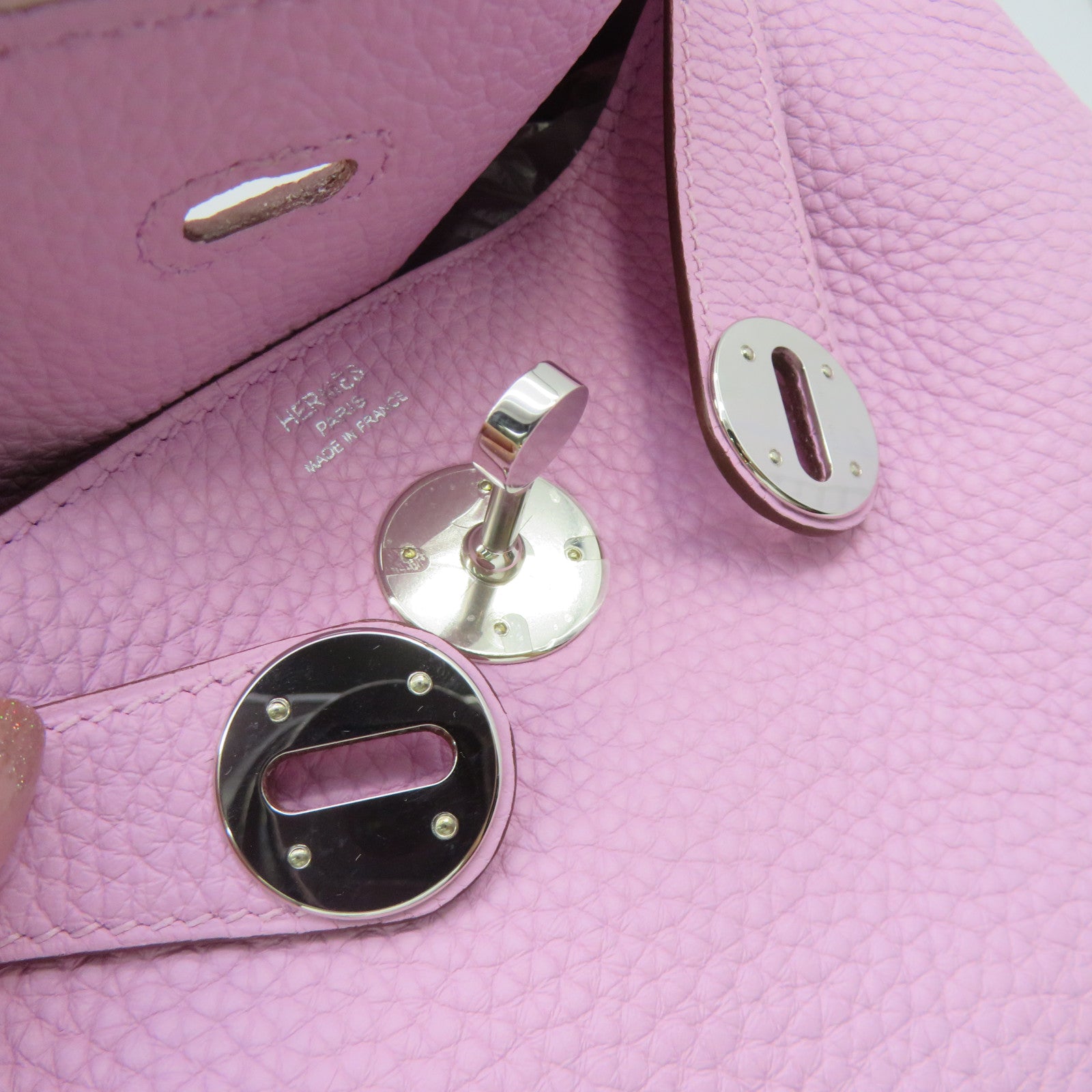 HERMES Clemence皮革Lindy 26 Shoulder Bag金扣银扣肩背袋X9粉红色
