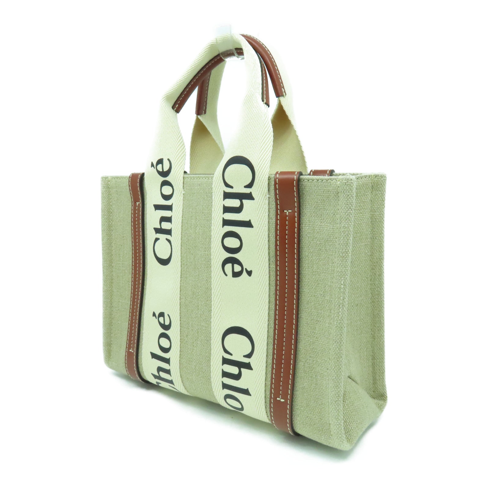 Chloe 帆布/皮革Small Woody Tote bag金扣手挽肩背兩用袋米色/啡色