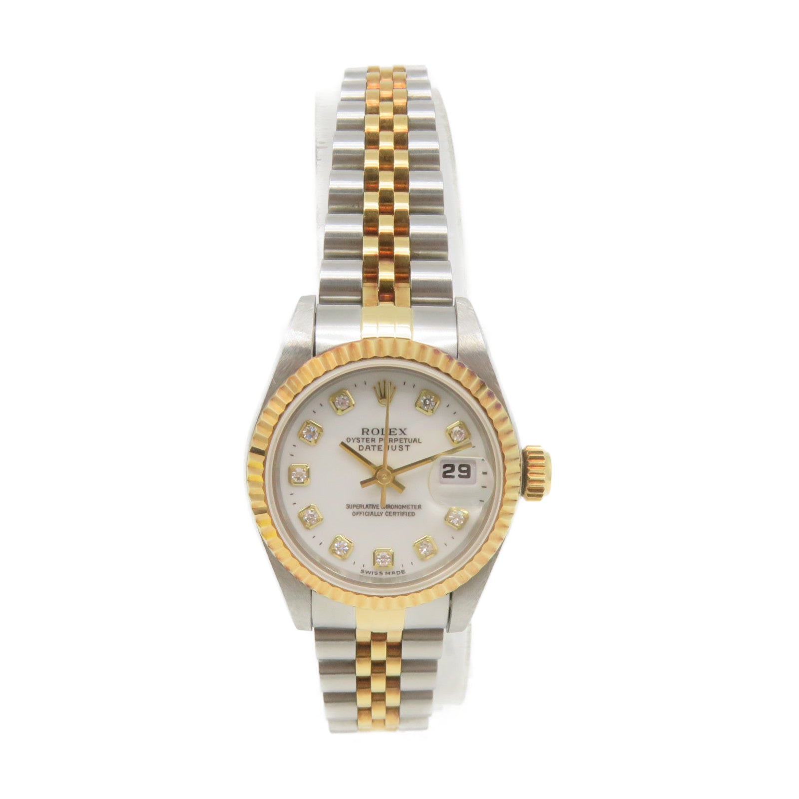 ROLEX Datejust Watch18K玫瑰金/不鏽鋼自動機芯手錶白色