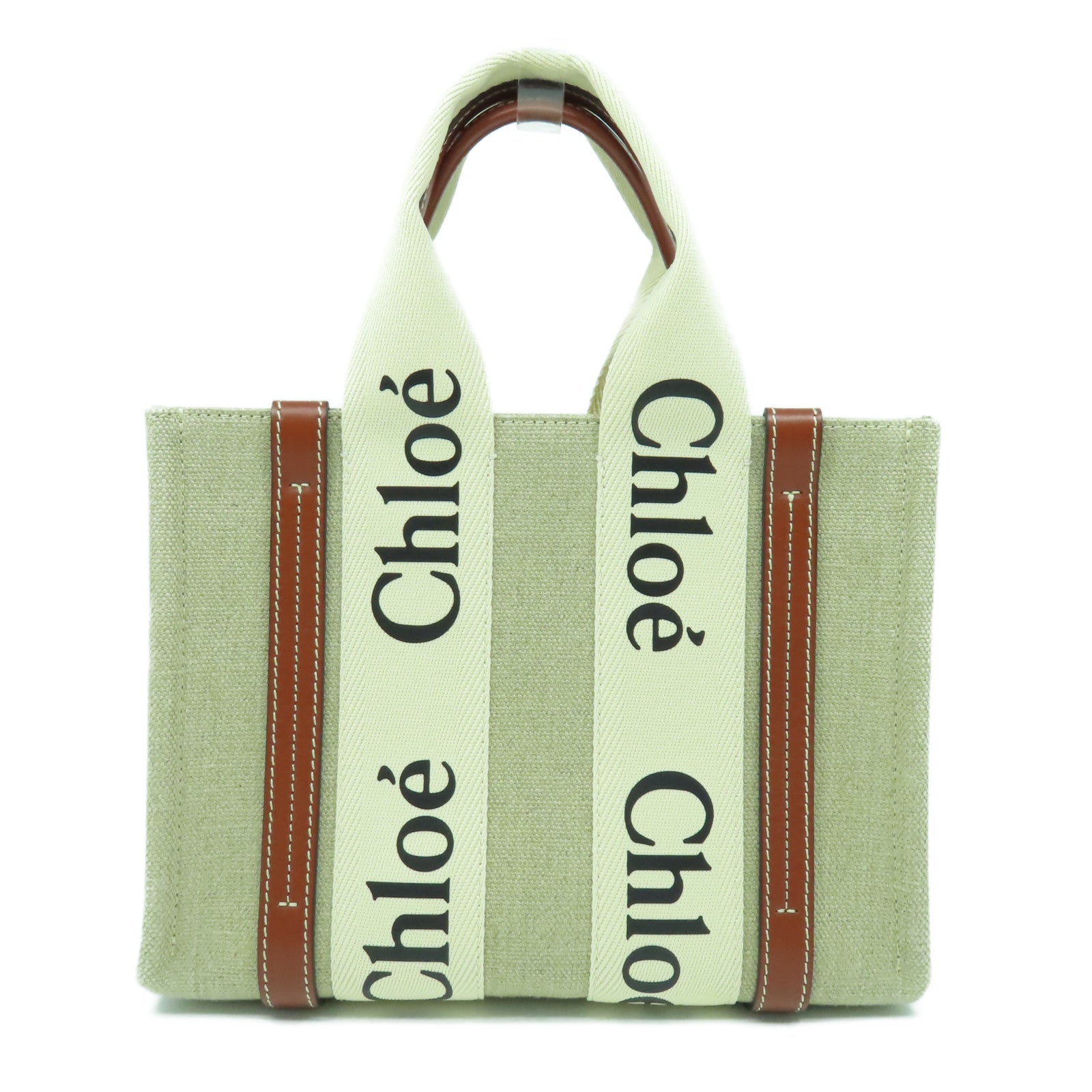 Chloe 帆布/皮革Small Woody Tote bag金扣手挽肩背兩用袋米色/啡色