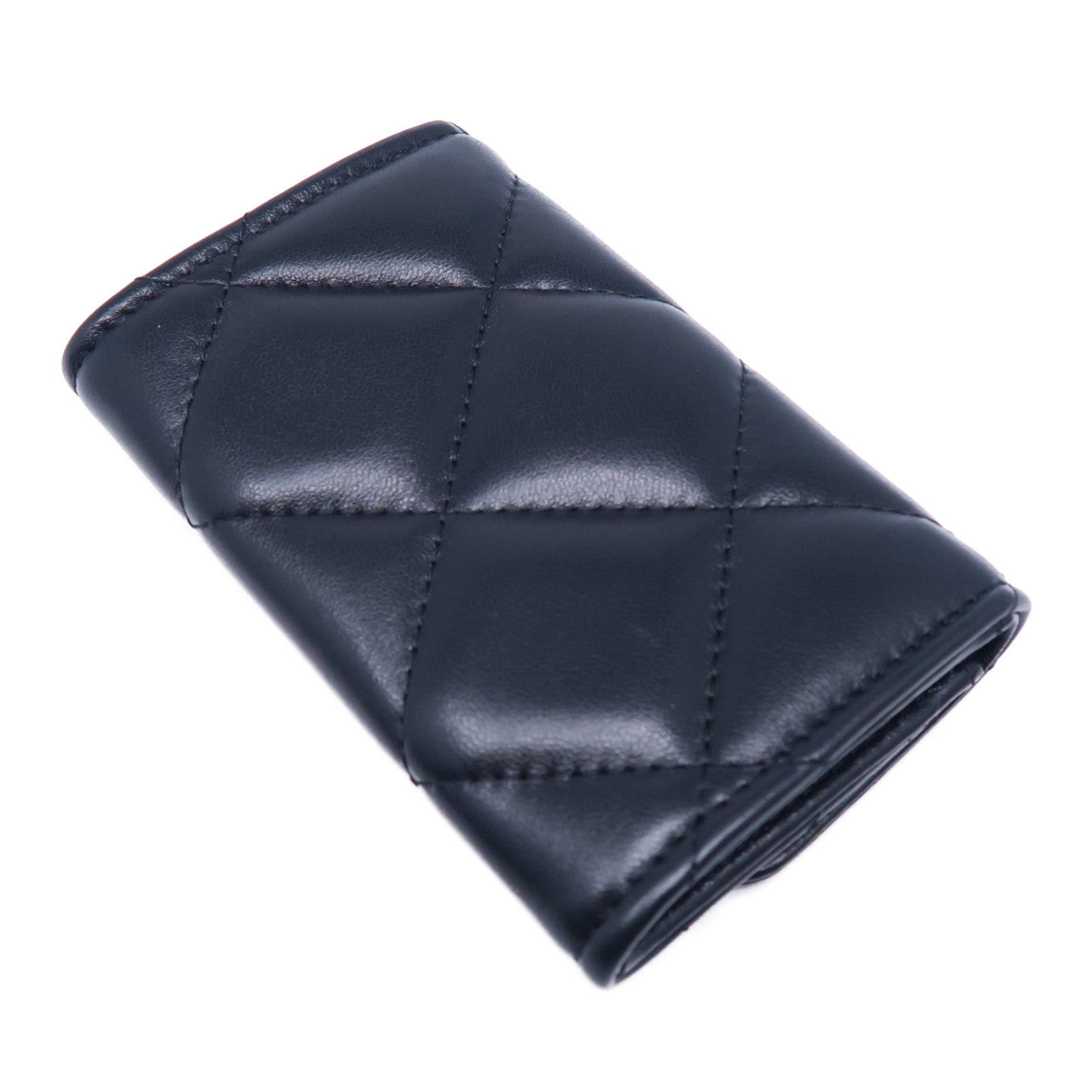 CHANEL 菱格羊皮皮革Chanel 19金扣卡片套黑色
