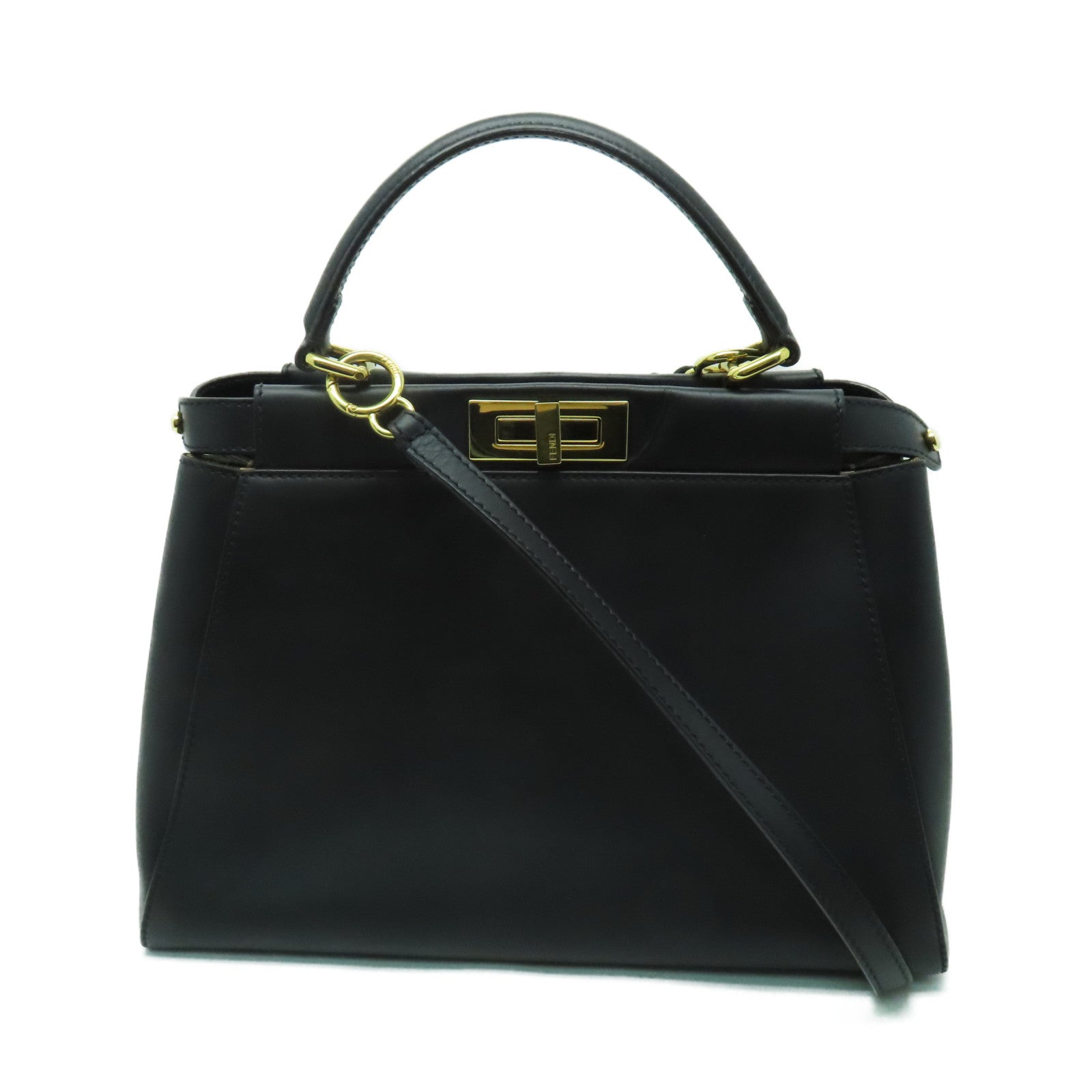 FENDI 牛皮皮革Peekaboo金扣手挽肩背兩用袋黑色