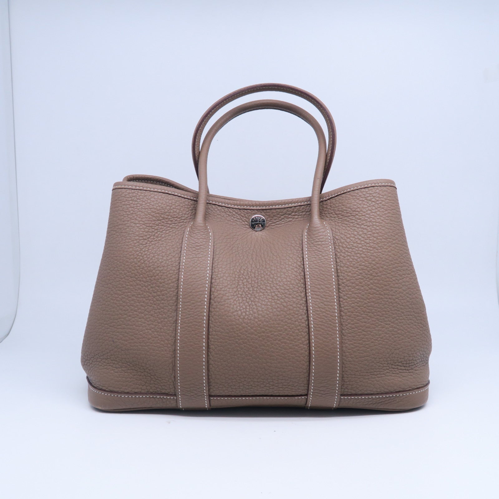 HERMES Negonda皮革Garden Party TPM銀扣手挽袋大象灰色
