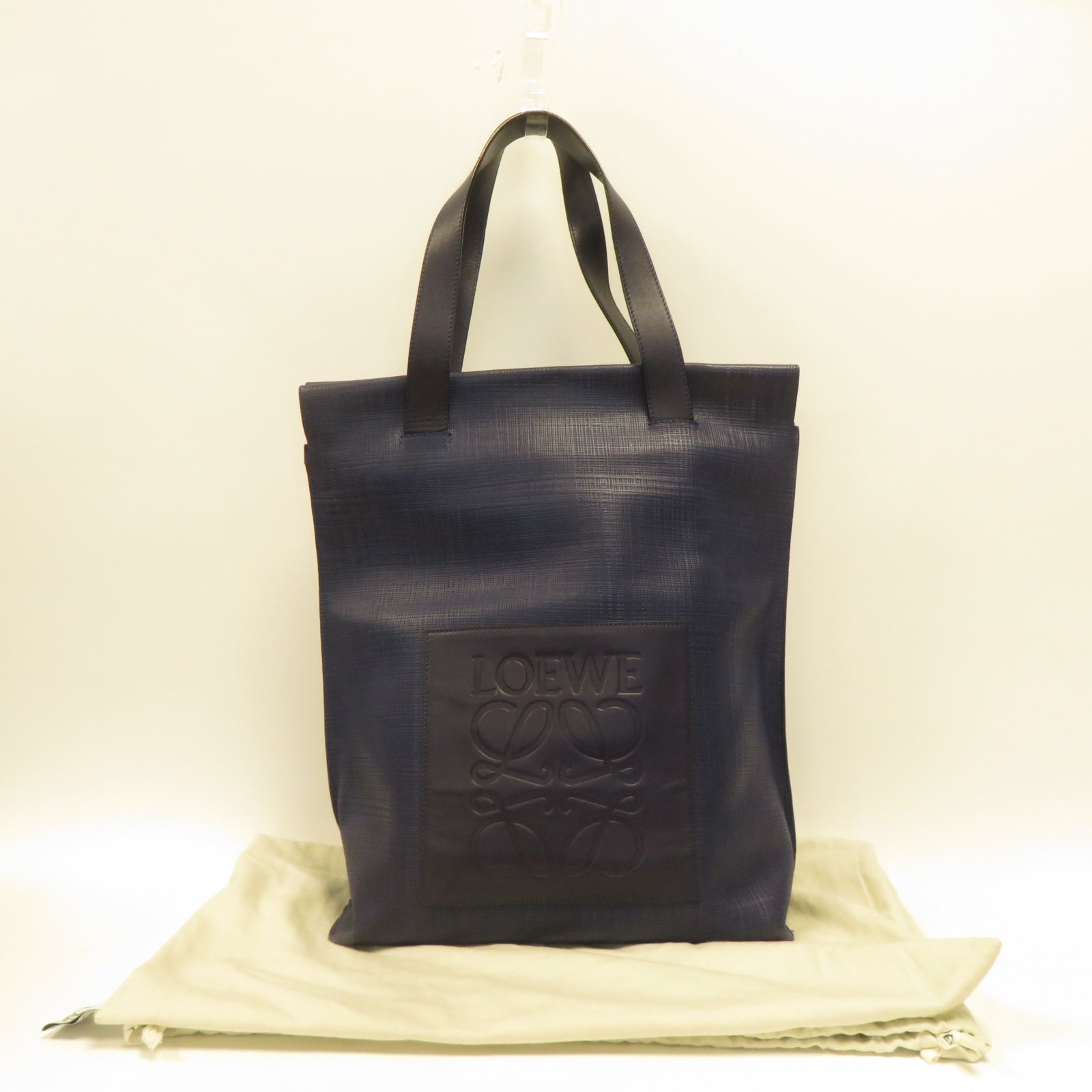 LOEWE 牛皮皮革Tote Bag金扣肩背袋藍色