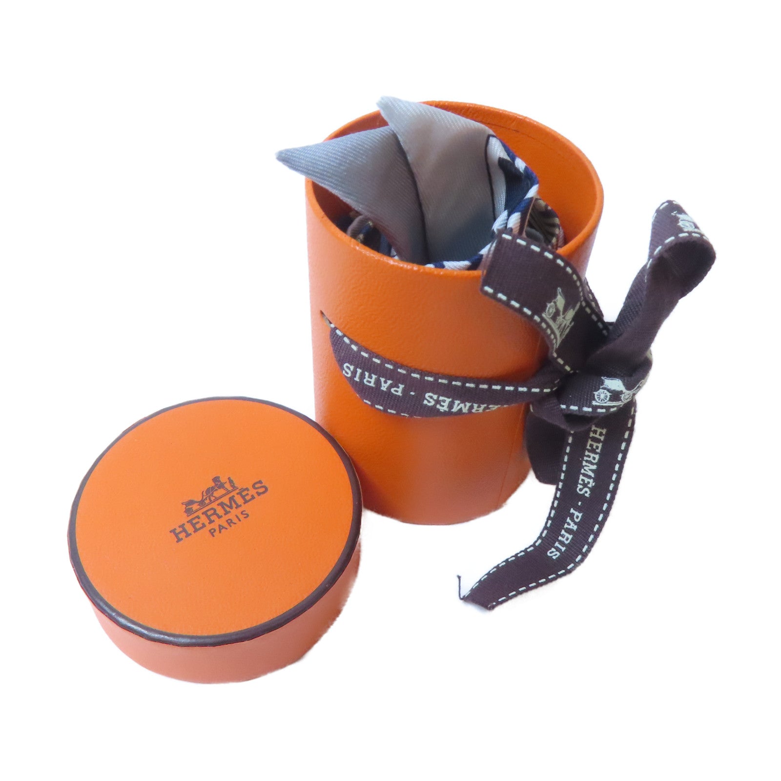 HERMES 絲質Twilly絲巾白色/藍色