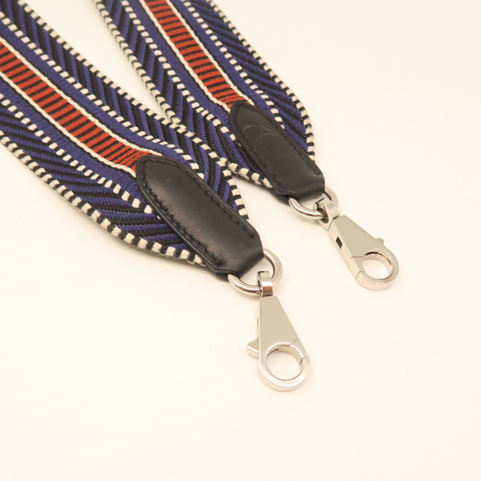 HERMES Canvas Strap Silver Buckle Shoulder Strap Dark Blue/Red