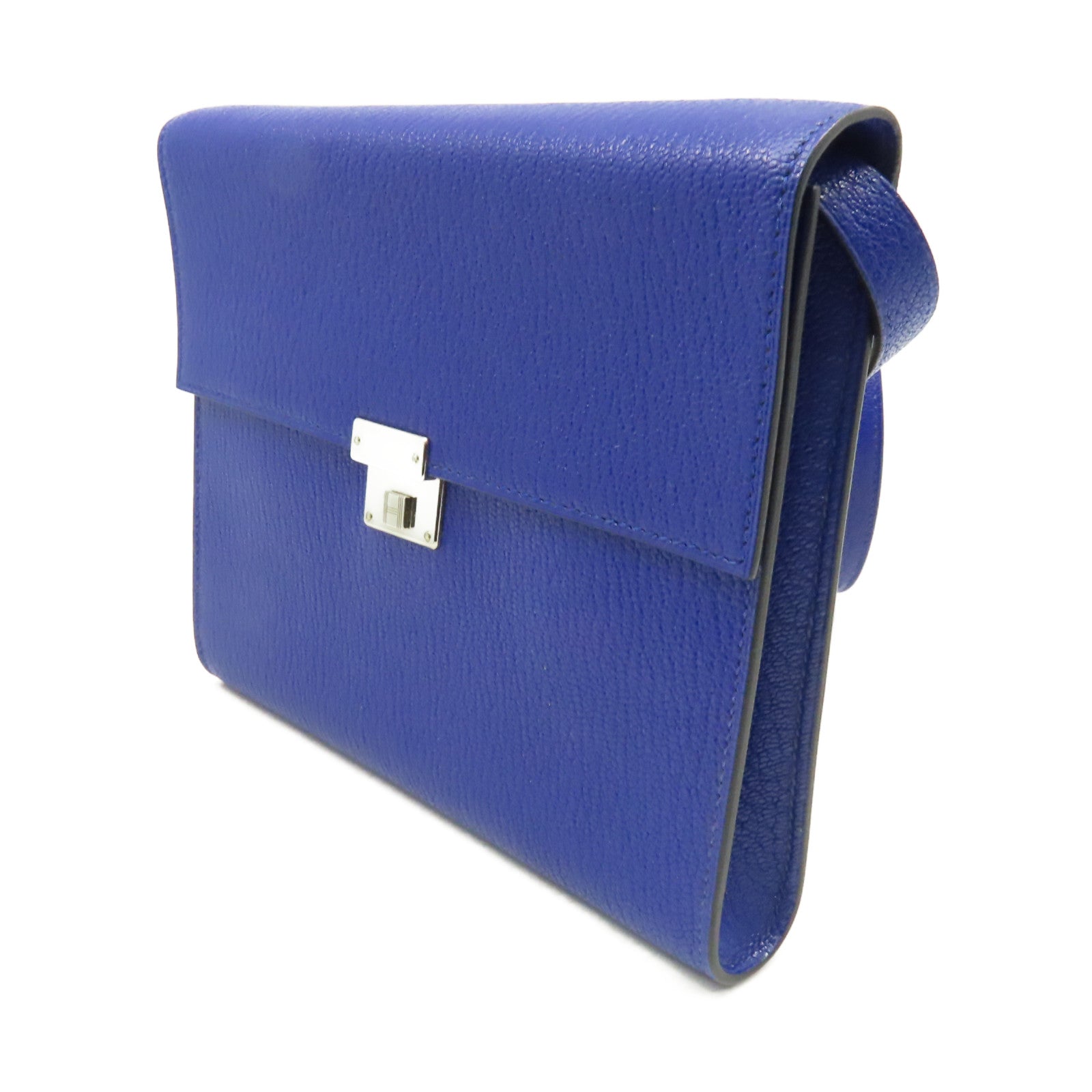 HERMES Chevre皮革Clic 16 Shoulder Bag銀扣肩背袋Bleu Electrique電光藍色