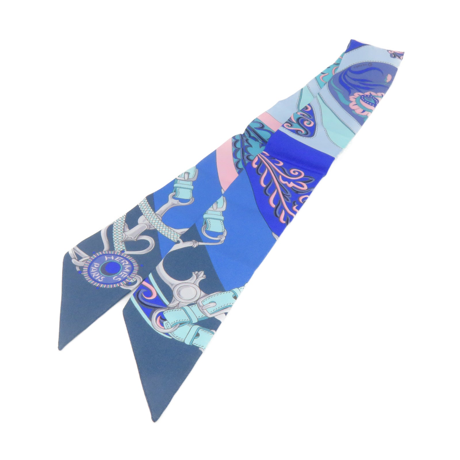 HERMES 絲質Twilly Scarf絲巾藍色/粉紅色/彩色