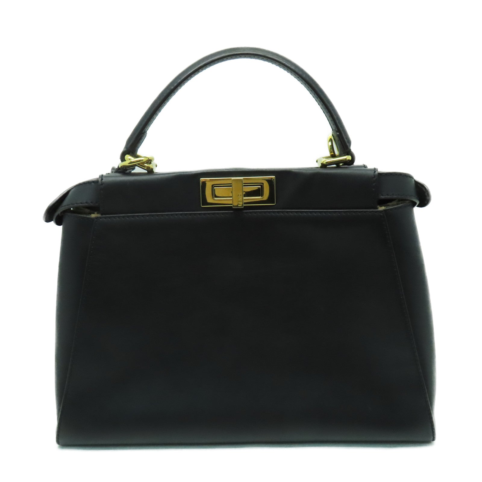 FENDI 牛皮皮革Peekaboo金扣手挽肩背兩用袋黑色