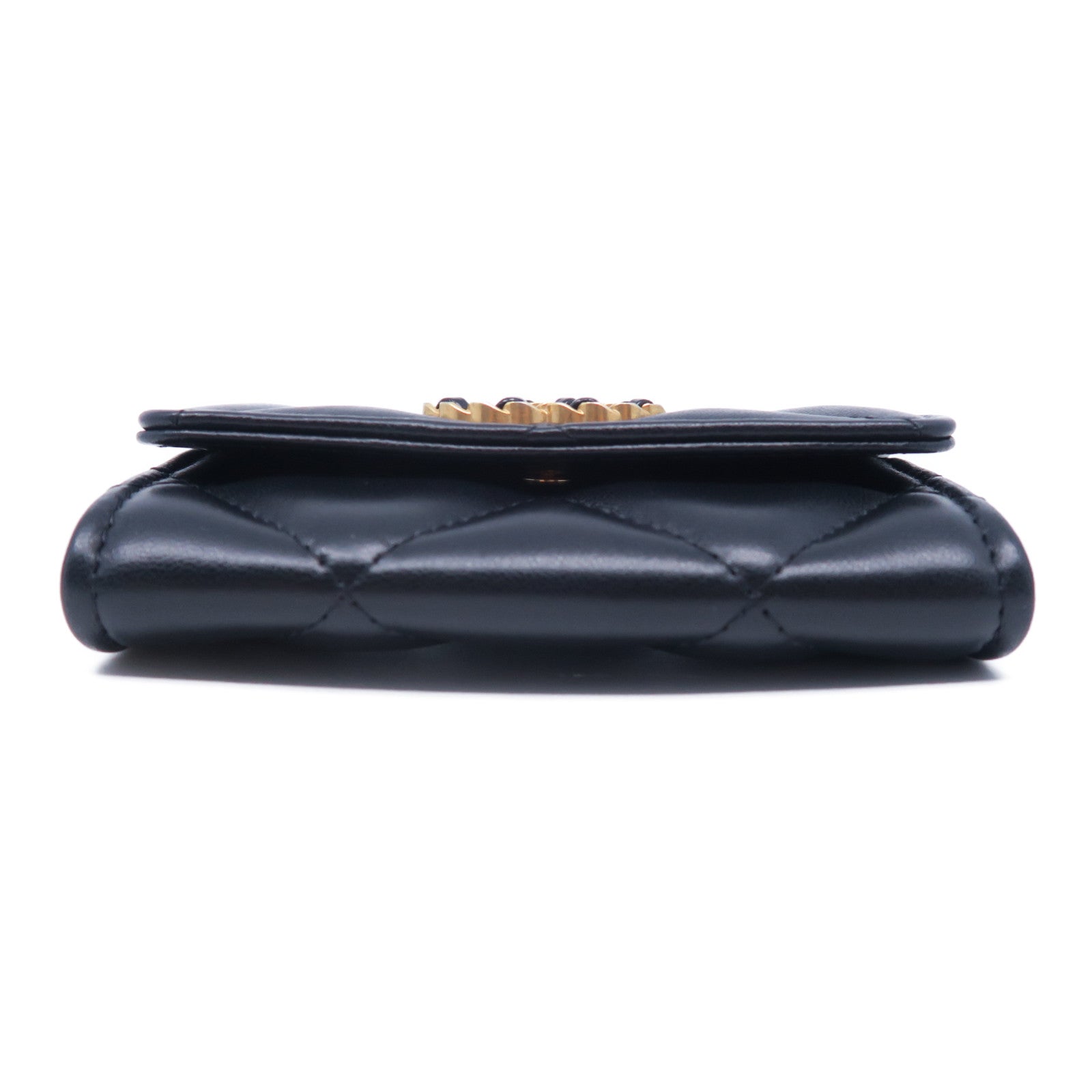 CHANEL 菱格羊皮皮革Chanel 19金扣卡片套黑色