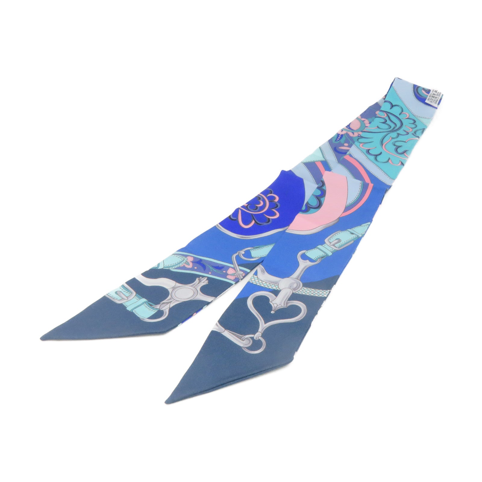 HERMES 絲質Twilly Scarf絲巾藍色/粉紅色/彩色