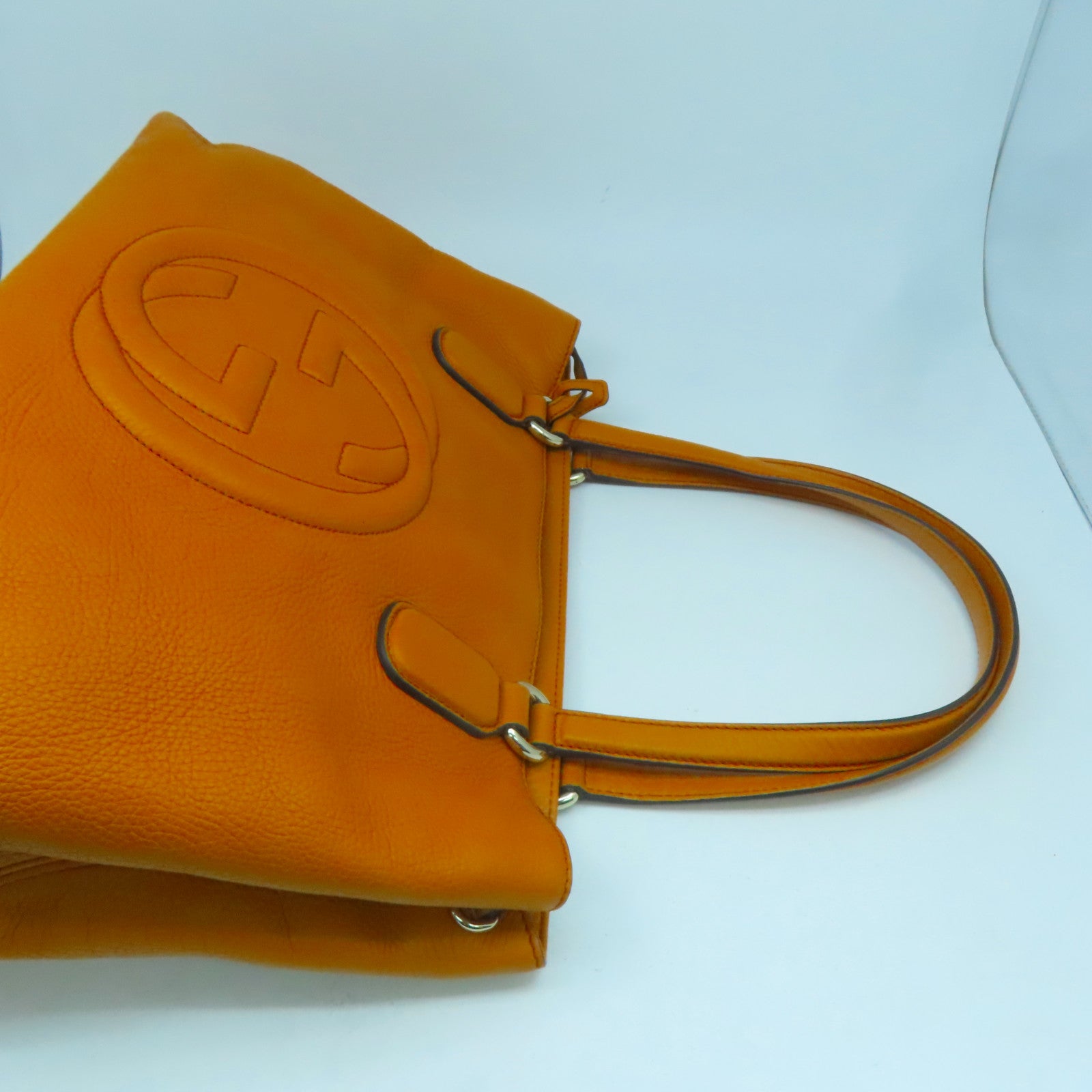 GUCCI 牛皮皮革Tote Bag金扣肩背袋橙色