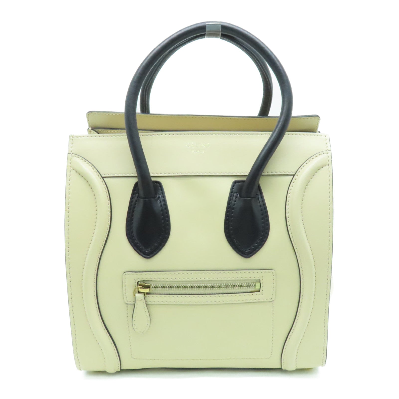 CELINE Leather Micro Luggage Gold Buckle Shoulder Bag Beige