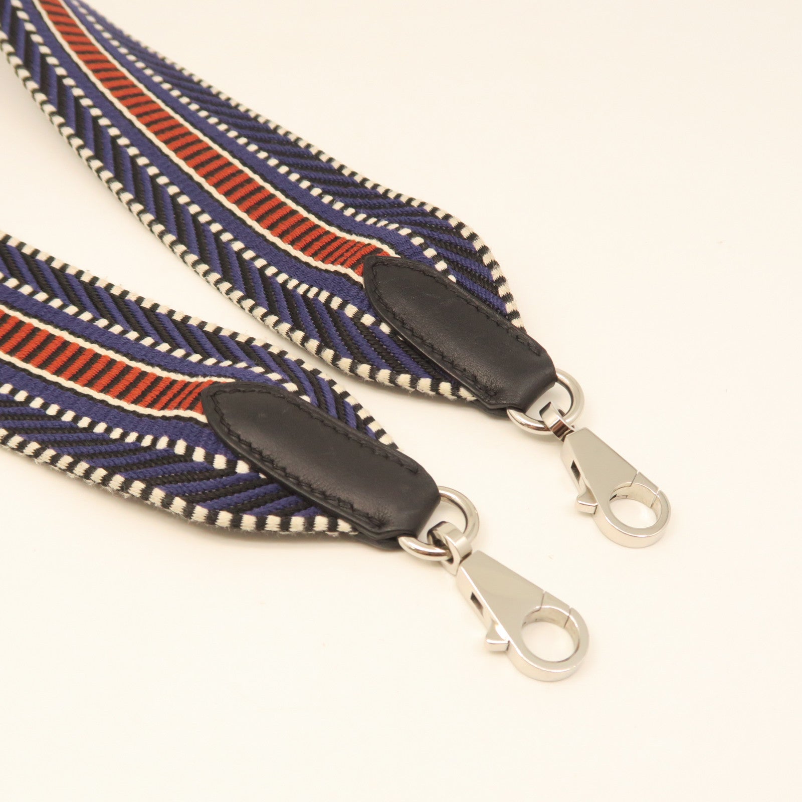 HERMES Canvas Strap Silver Buckle Shoulder Strap Dark Blue/Red