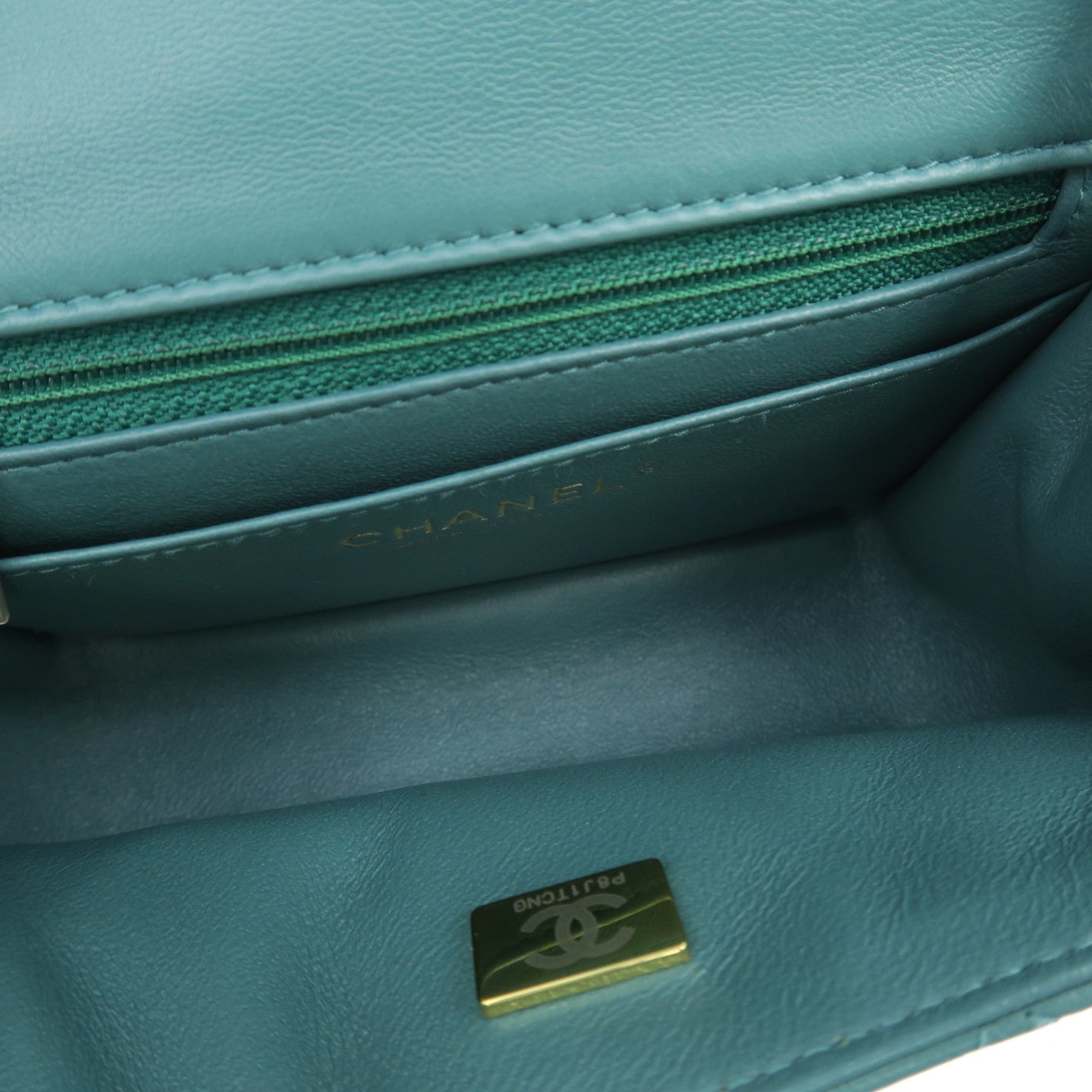 CHANEL rhombic cowhide leather Mini 17cm gold buckle chain shoulder bag green
