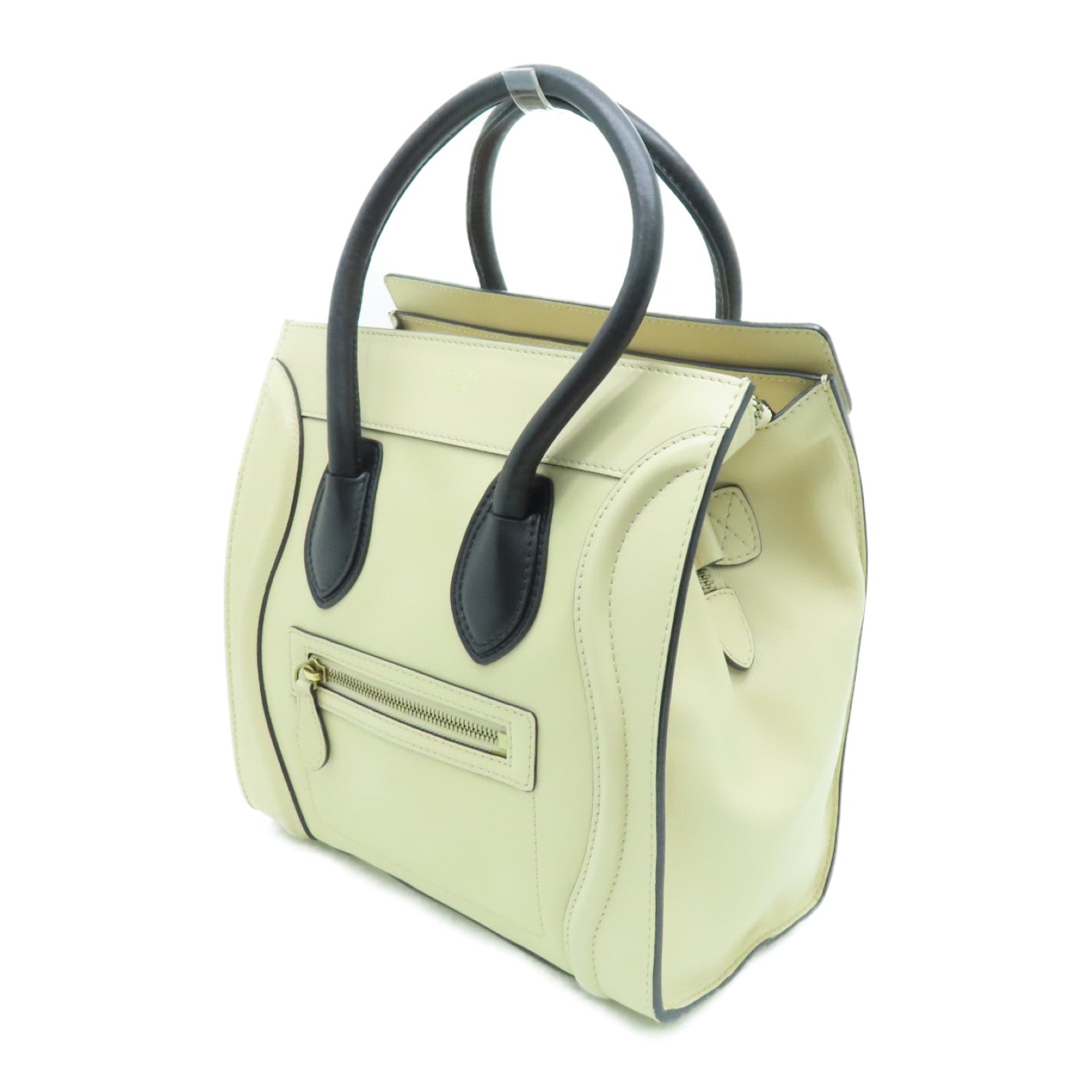 CELINE Leather Micro Luggage Gold Buckle Shoulder Bag Beige