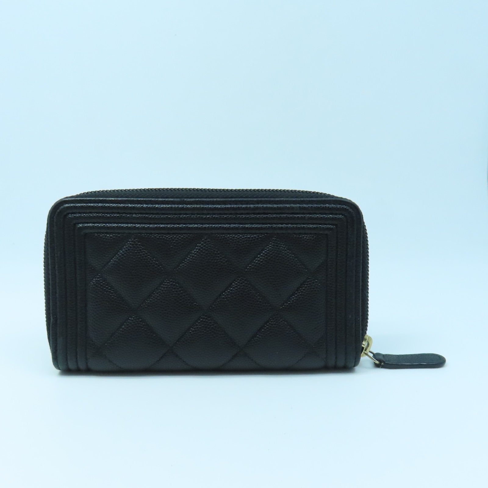CHANEL Rhombus Caviar Leather Boy Round Wallet Gold Buckle Wallet Black