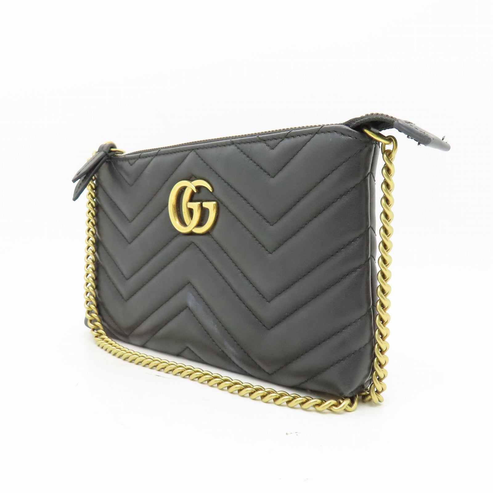 GUCCI 牛皮皮革Chain Shoulder金扣鏈帶肩背袋黑色