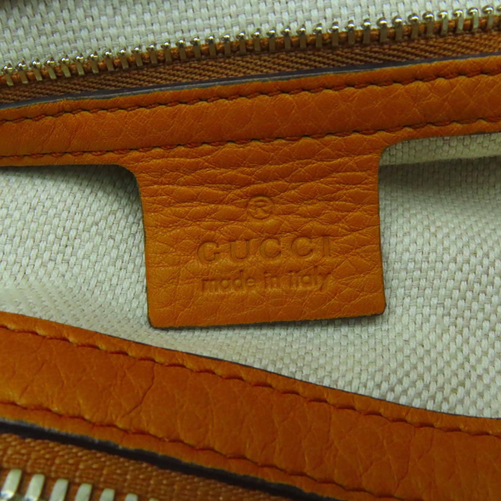 GUCCI 牛皮皮革Tote Bag金扣肩背袋橙色