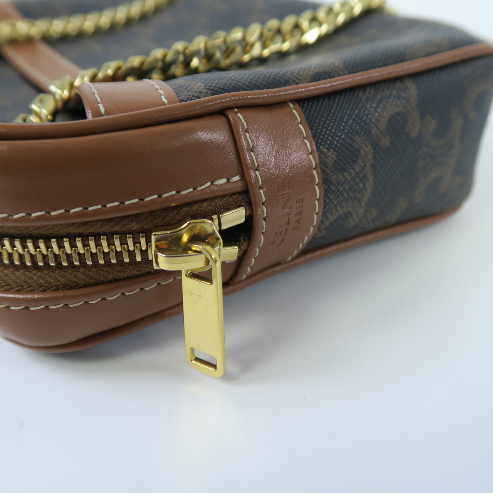 CELINE 塗層帆布Small Patapans金扣鏈帶肩背袋啡色