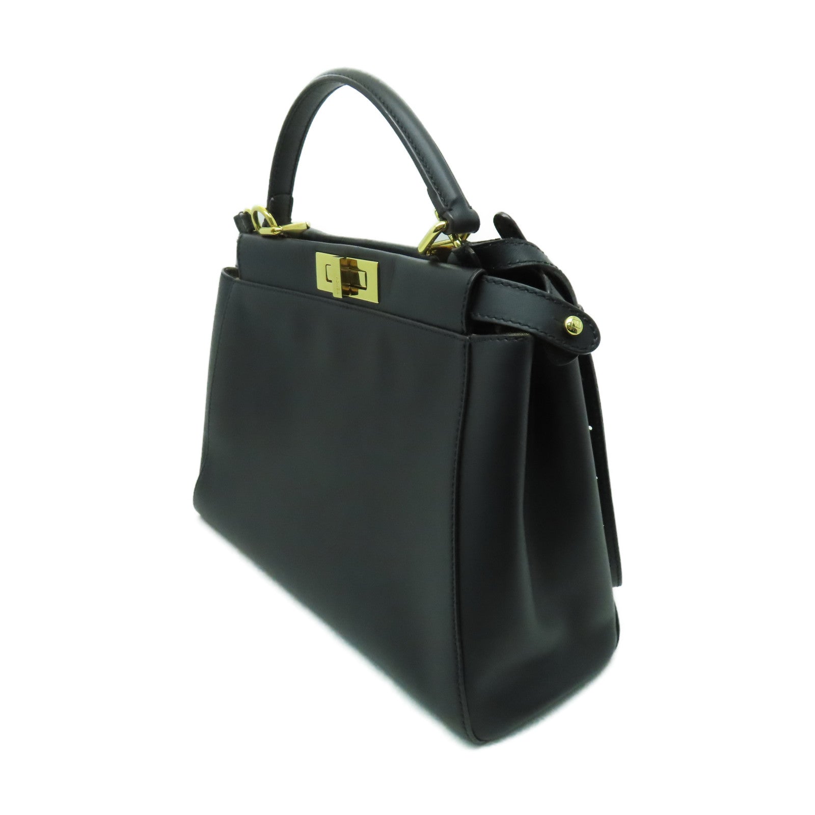 FENDI 牛皮皮革Peekaboo金扣手挽肩背兩用袋黑色