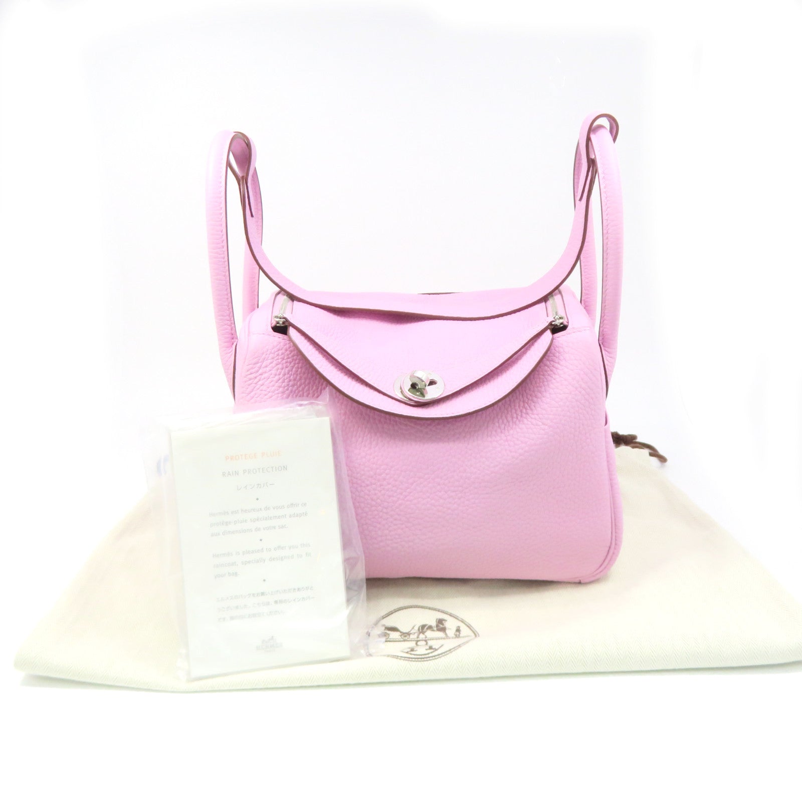 HERMES Clemence皮革Lindy 26 Shoulder Bag金扣银扣肩背袋X9粉红色