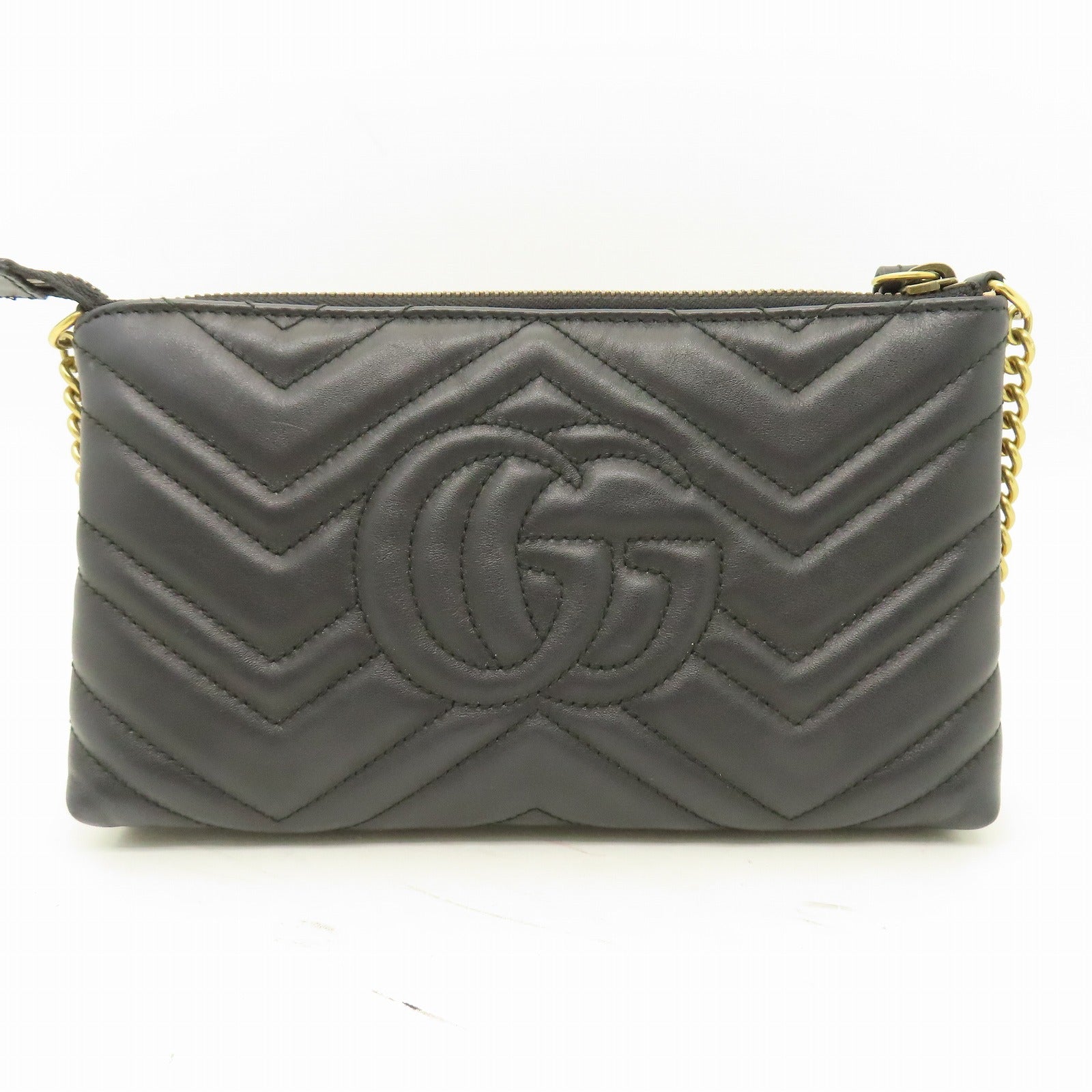 GUCCI 牛皮皮革Chain Shoulder金扣鏈帶肩背袋黑色
