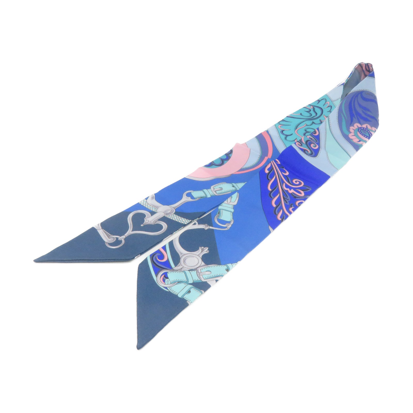 HERMES 絲質Twilly Scarf絲巾藍色/粉紅色/彩色