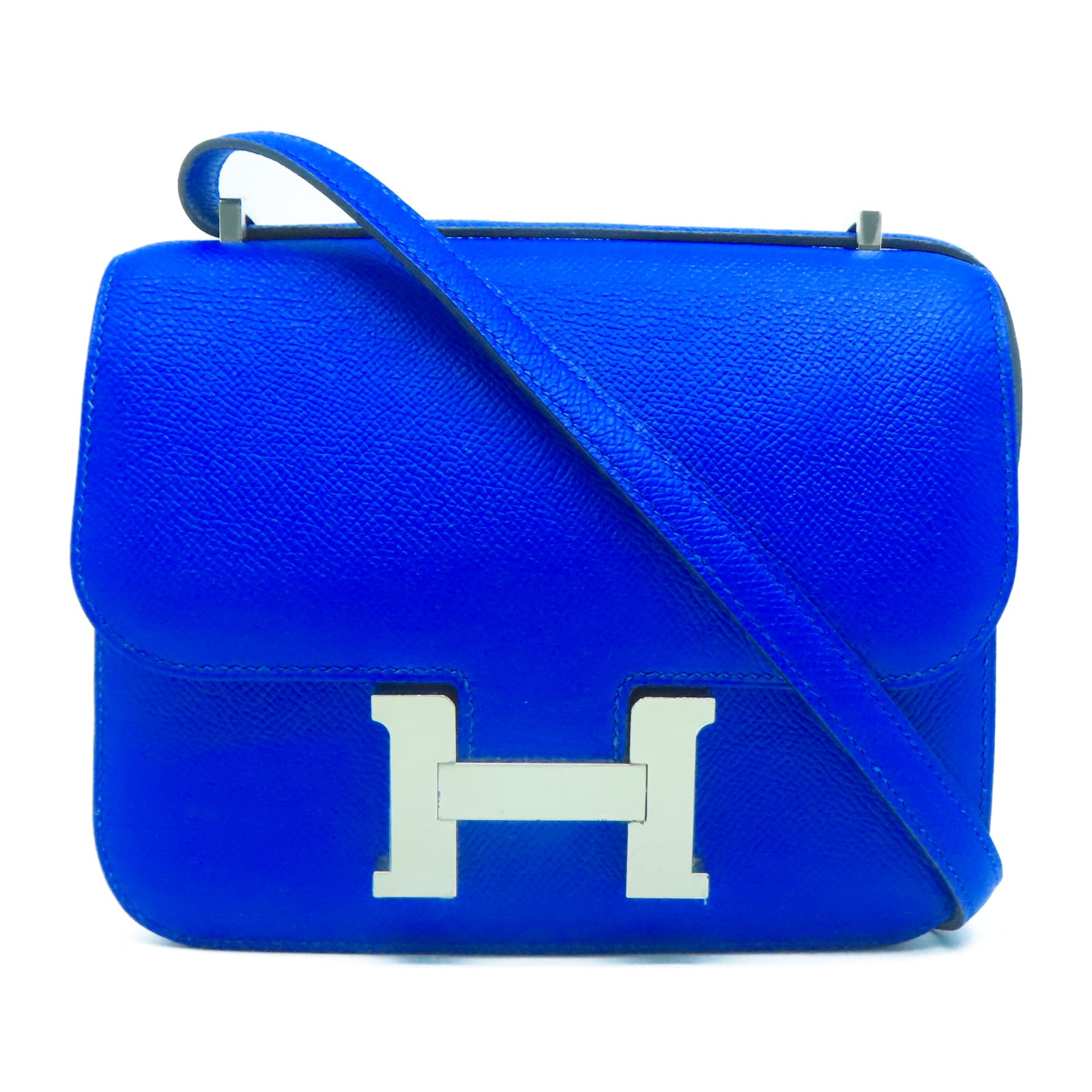 HERMES Epsom皮革Constance Mini銀扣肩背袋藍色