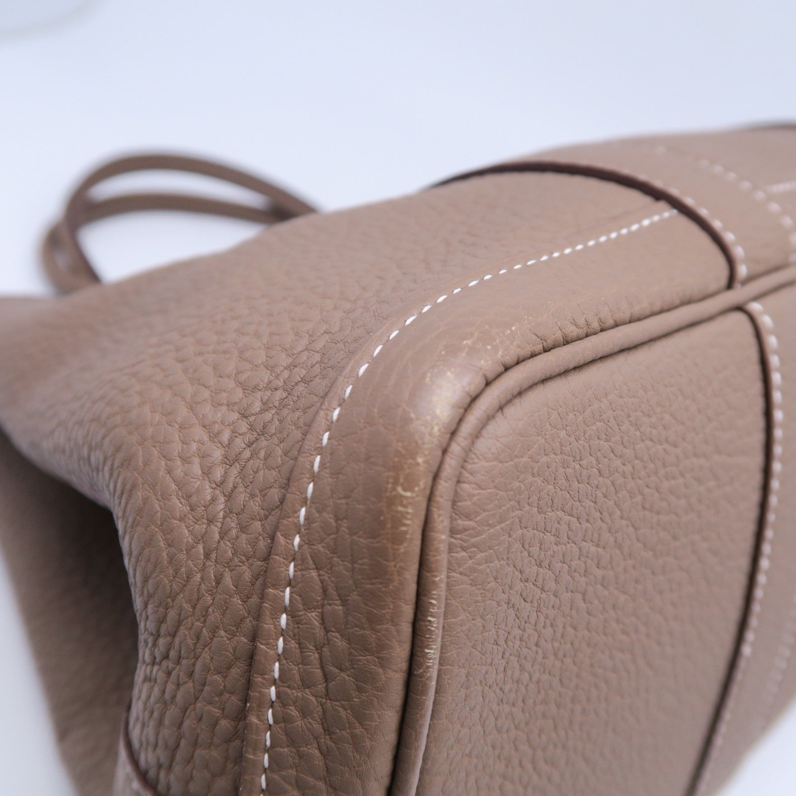 HERMES Negonda皮革Garden Party TPM銀扣手挽袋大象灰色