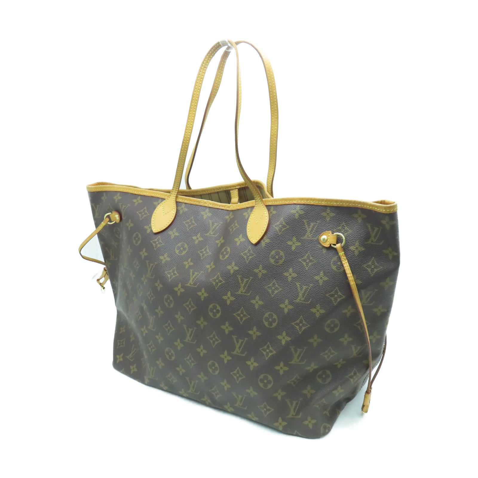 LOUIS VUITTON Monogram Neverfull GM金扣手挽袋棕色