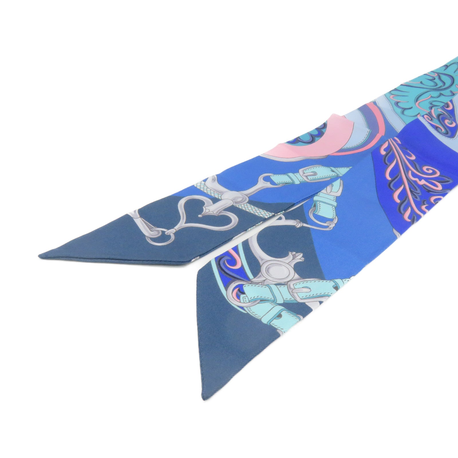 HERMES 絲質Twilly Scarf絲巾藍色/粉紅色/彩色