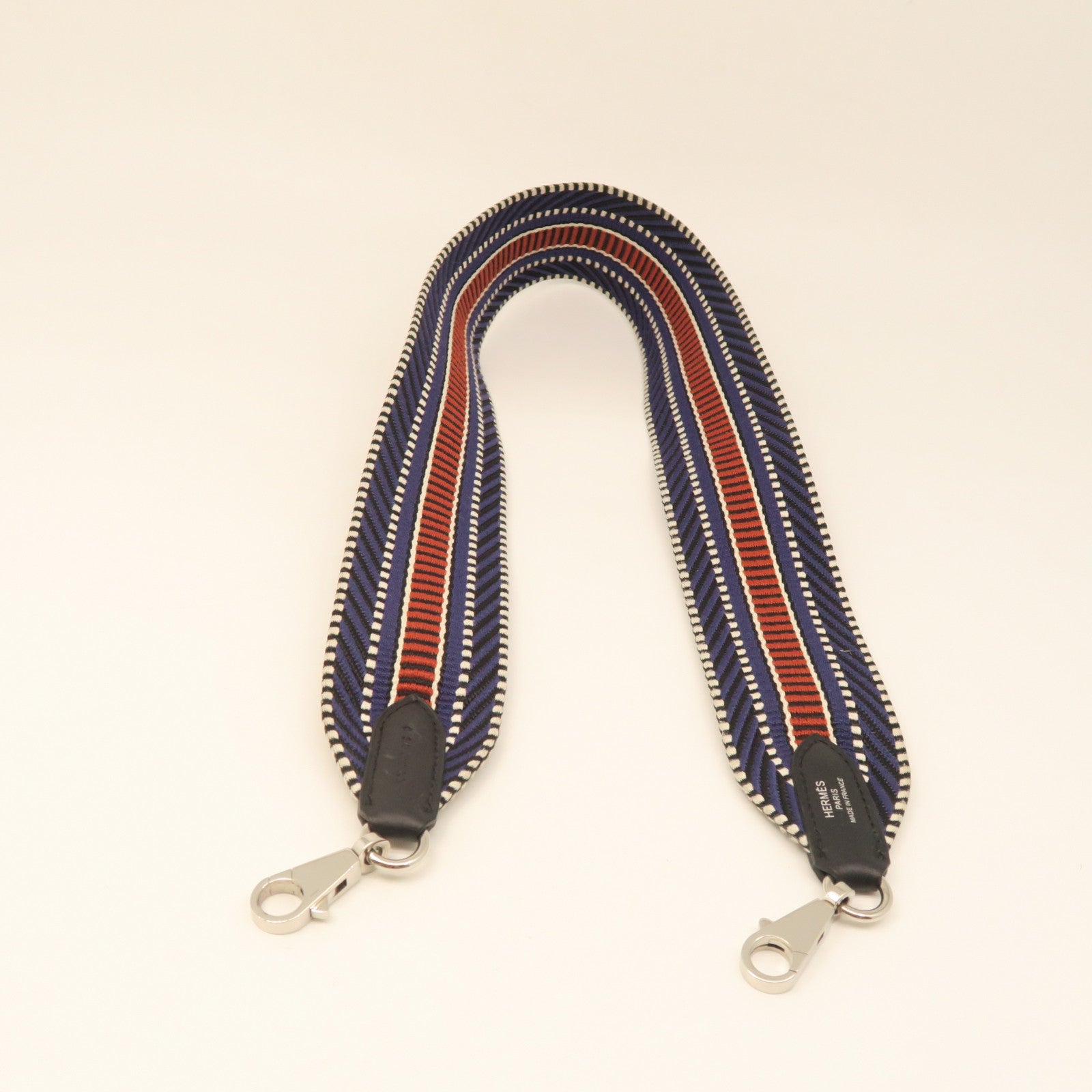 HERMES Canvas Strap Silver Buckle Shoulder Strap Dark Blue/Red