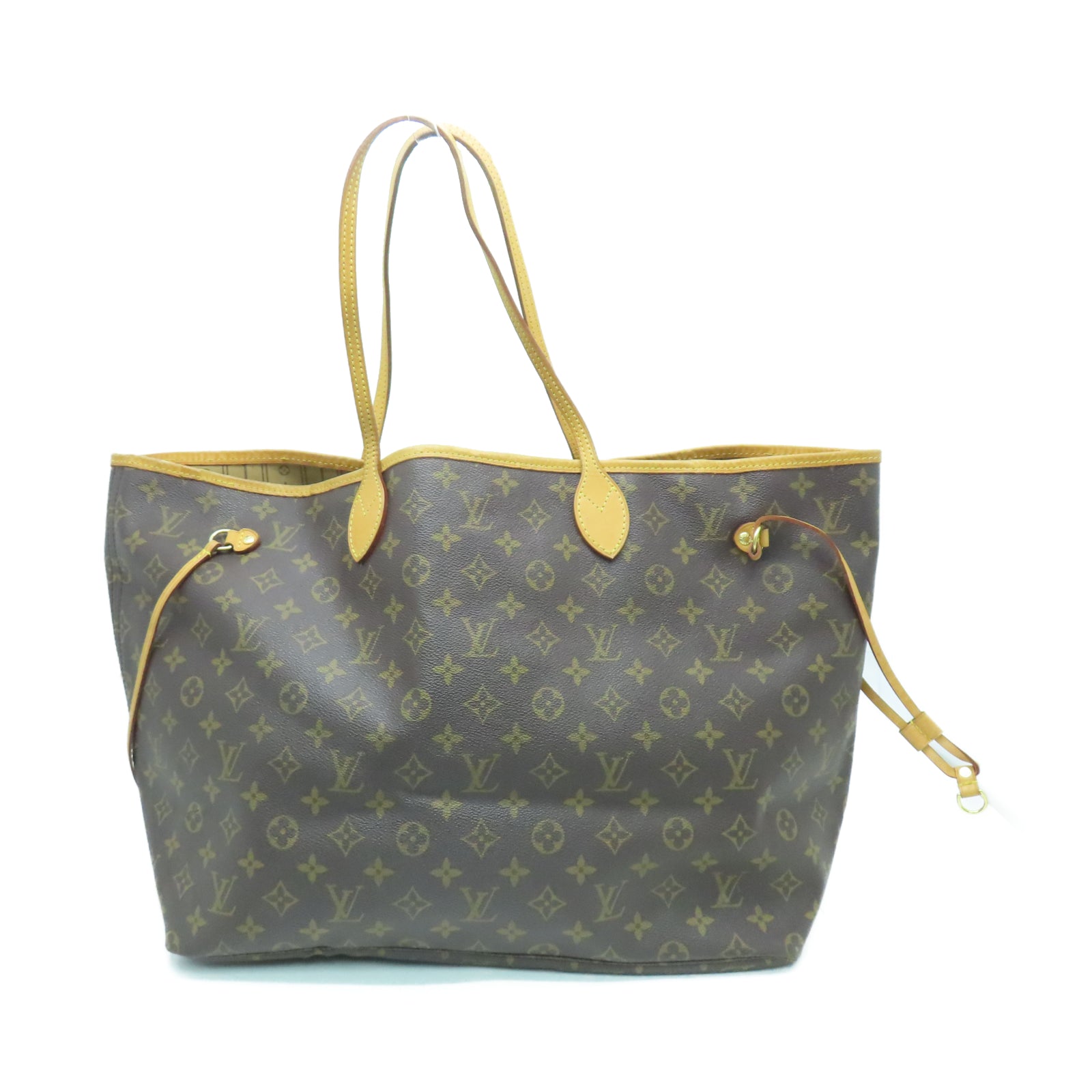 LOUIS VUITTON Monogram Neverfull GM金扣手挽袋棕色