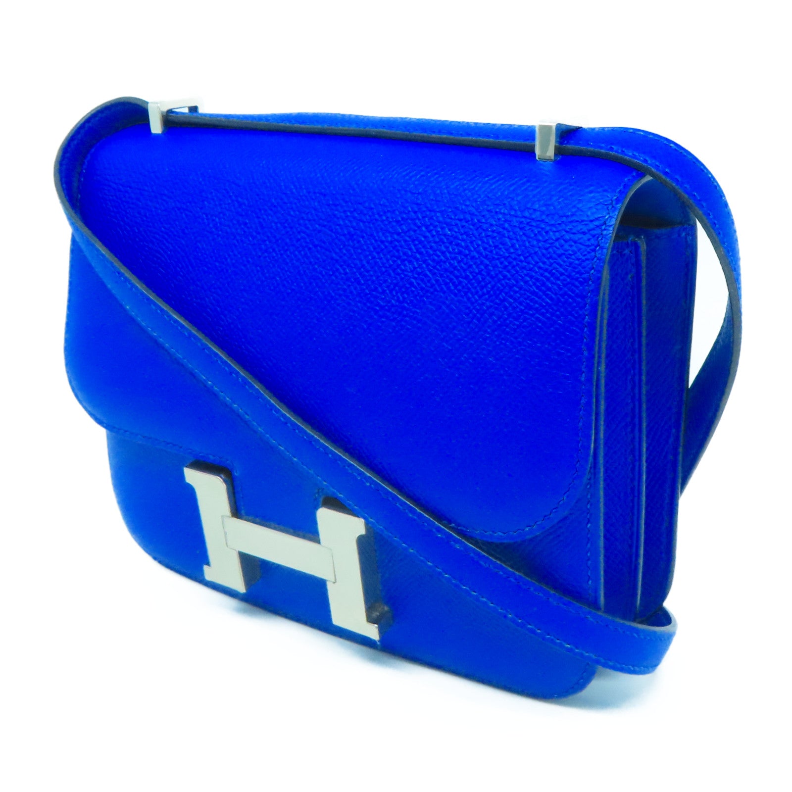 HERMES Epsom皮革Constance Mini銀扣肩背袋藍色