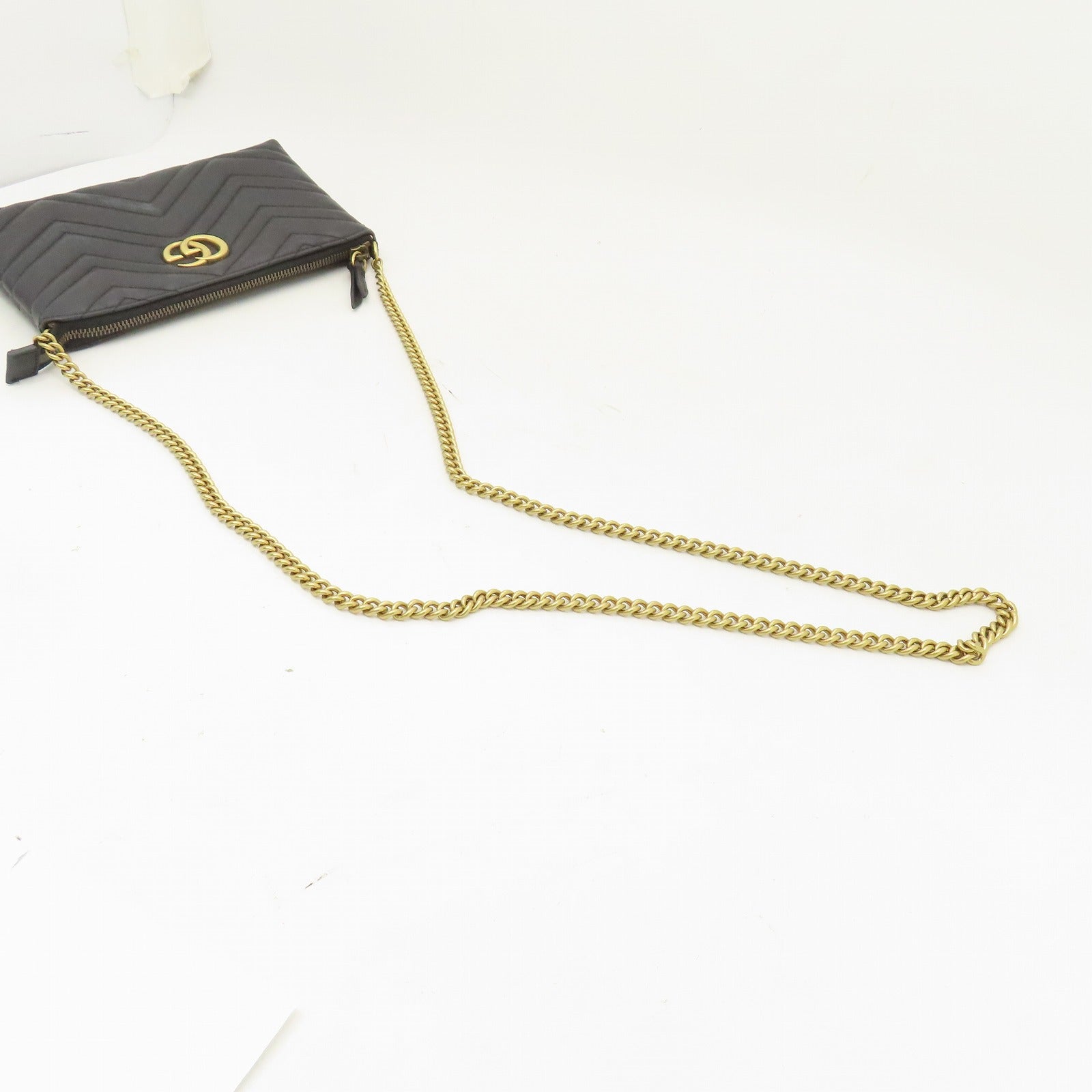 GUCCI 牛皮皮革Chain Shoulder金扣鏈帶肩背袋黑色