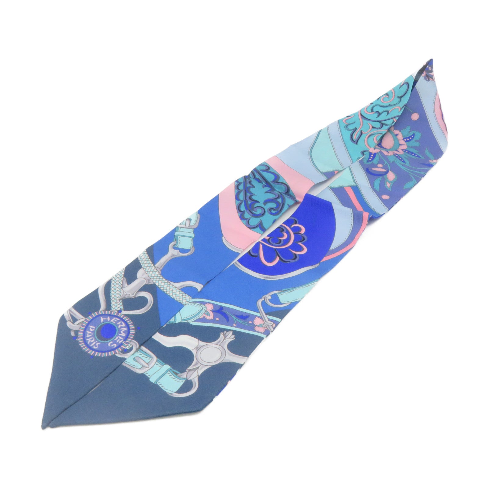 HERMES 絲質Twilly Scarf絲巾藍色/粉紅色/彩色