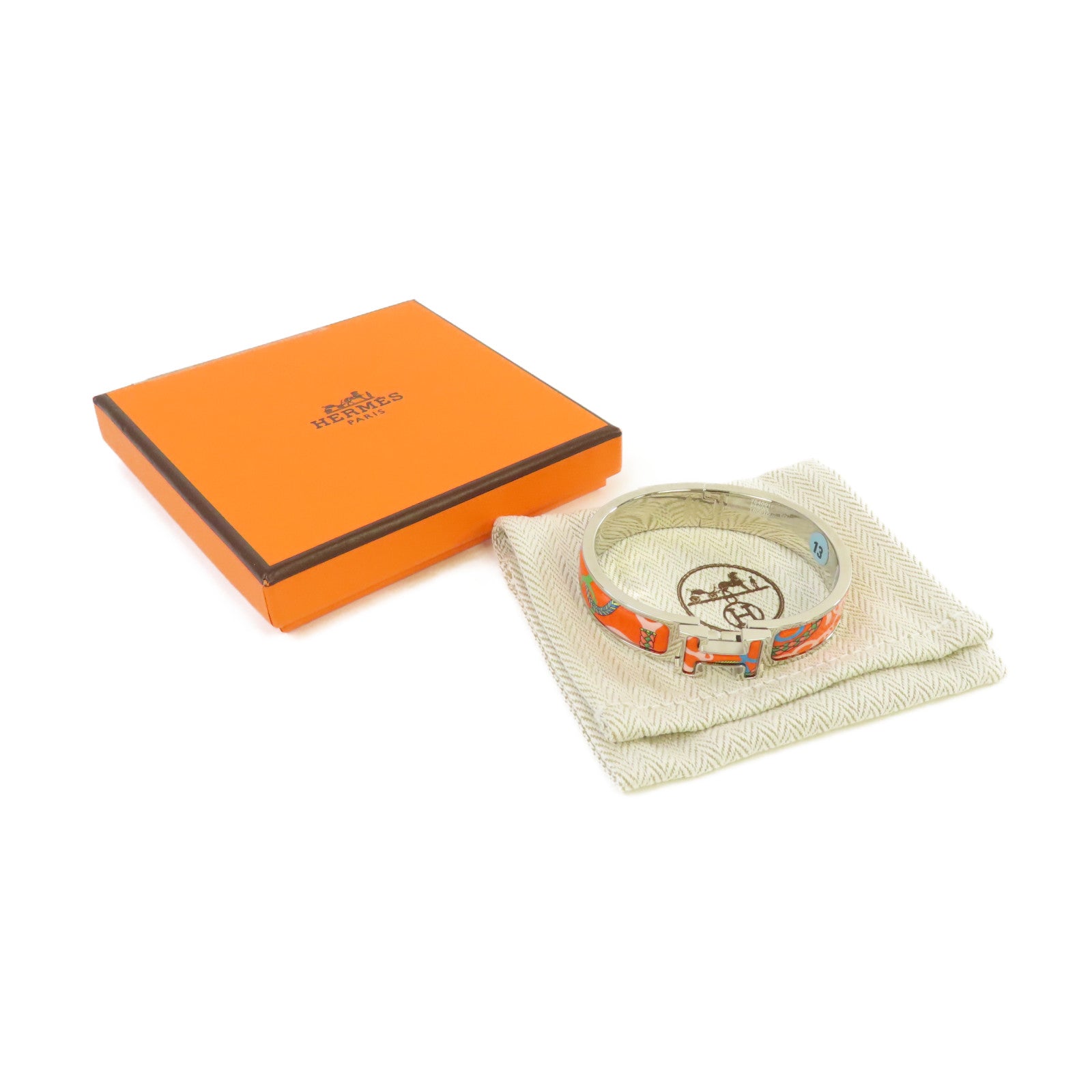 HERMES 金屬/琺瑯Clic H Bracelet銀扣手鐲橙色/彩色/銀色