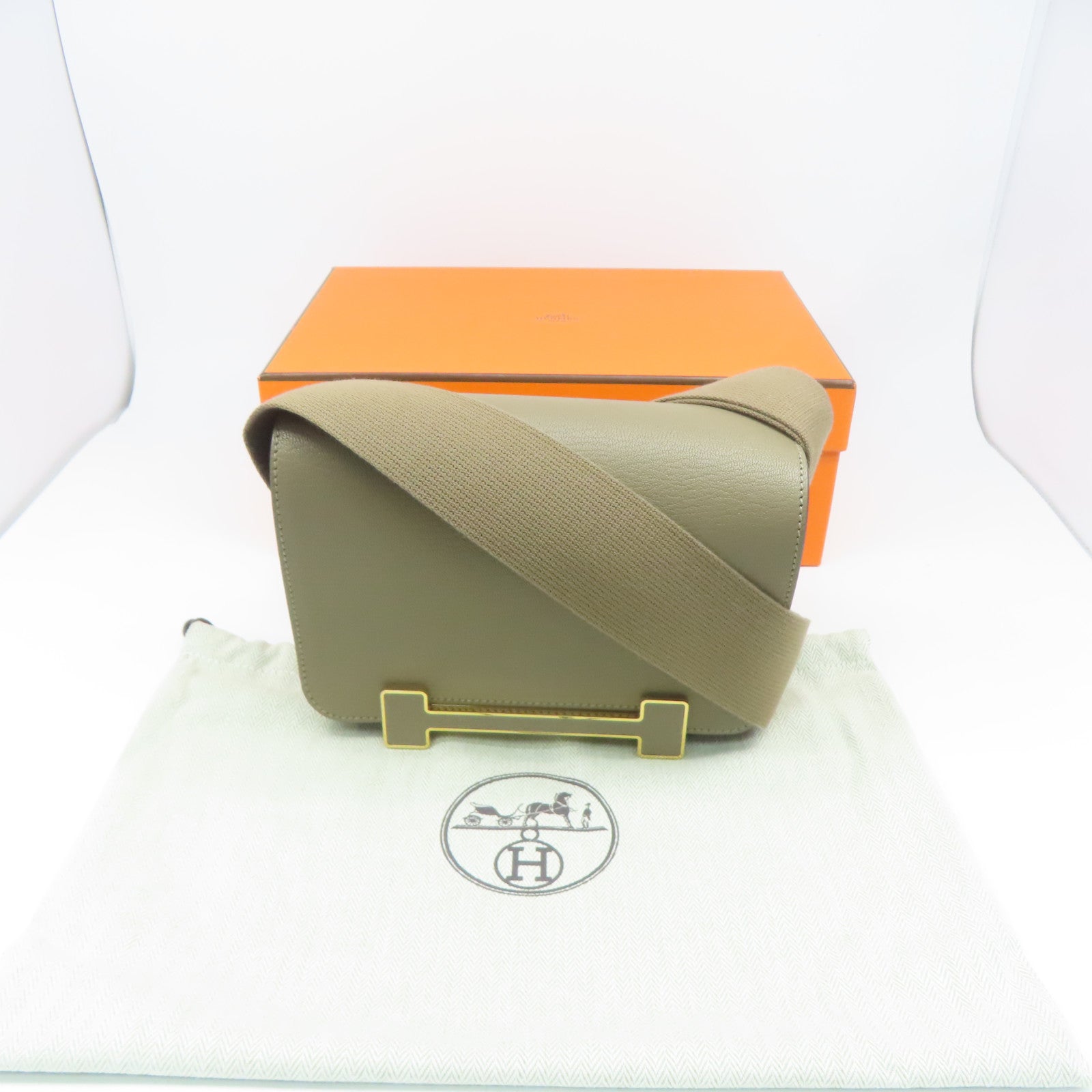 HERMES Chevre皮革Geta金扣肩背袋大象灰色