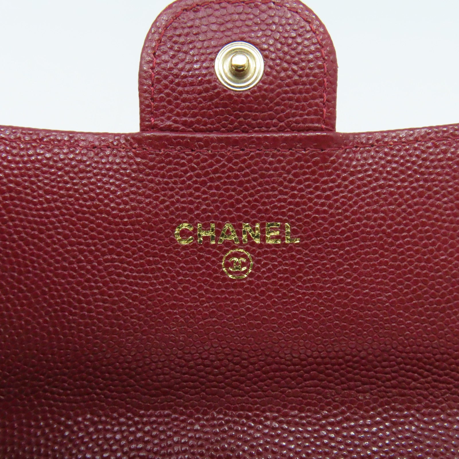 CHANEL 【激減優惠】菱格Caviar皮革Fold Wallet金扣長錢包酒紅色