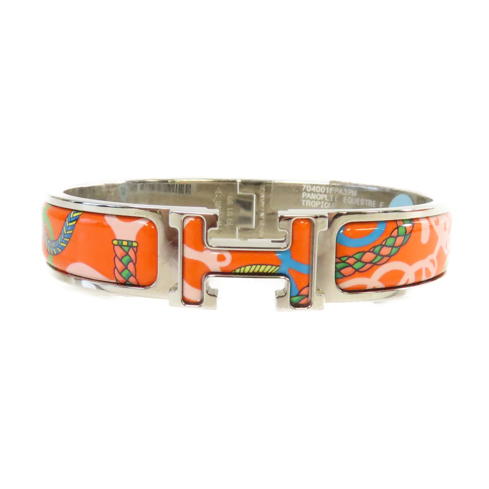 HERMES 金屬/琺瑯Clic H Bracelet銀扣手鐲橙色/彩色/銀色