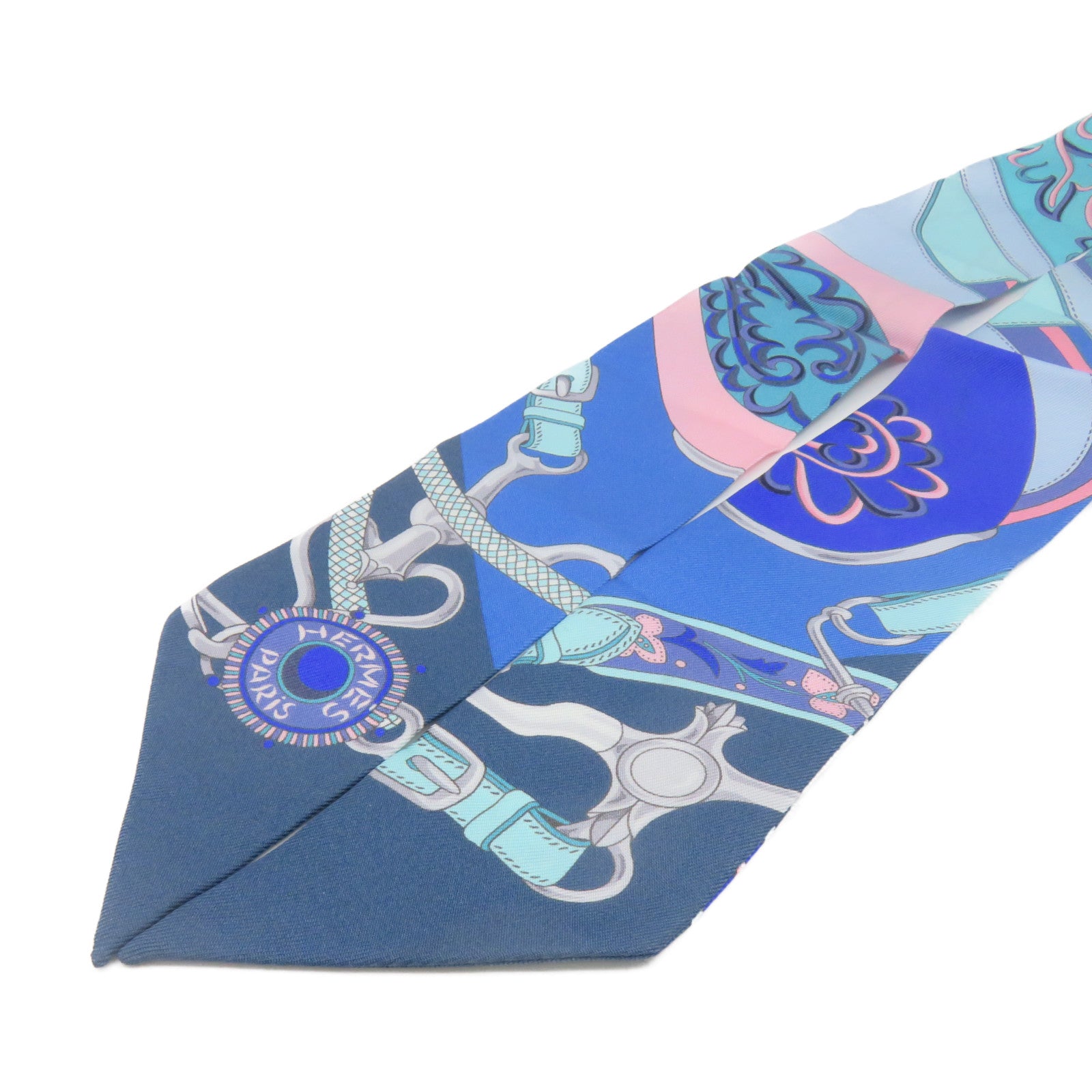 HERMES 絲質Twilly Scarf絲巾藍色/粉紅色/彩色