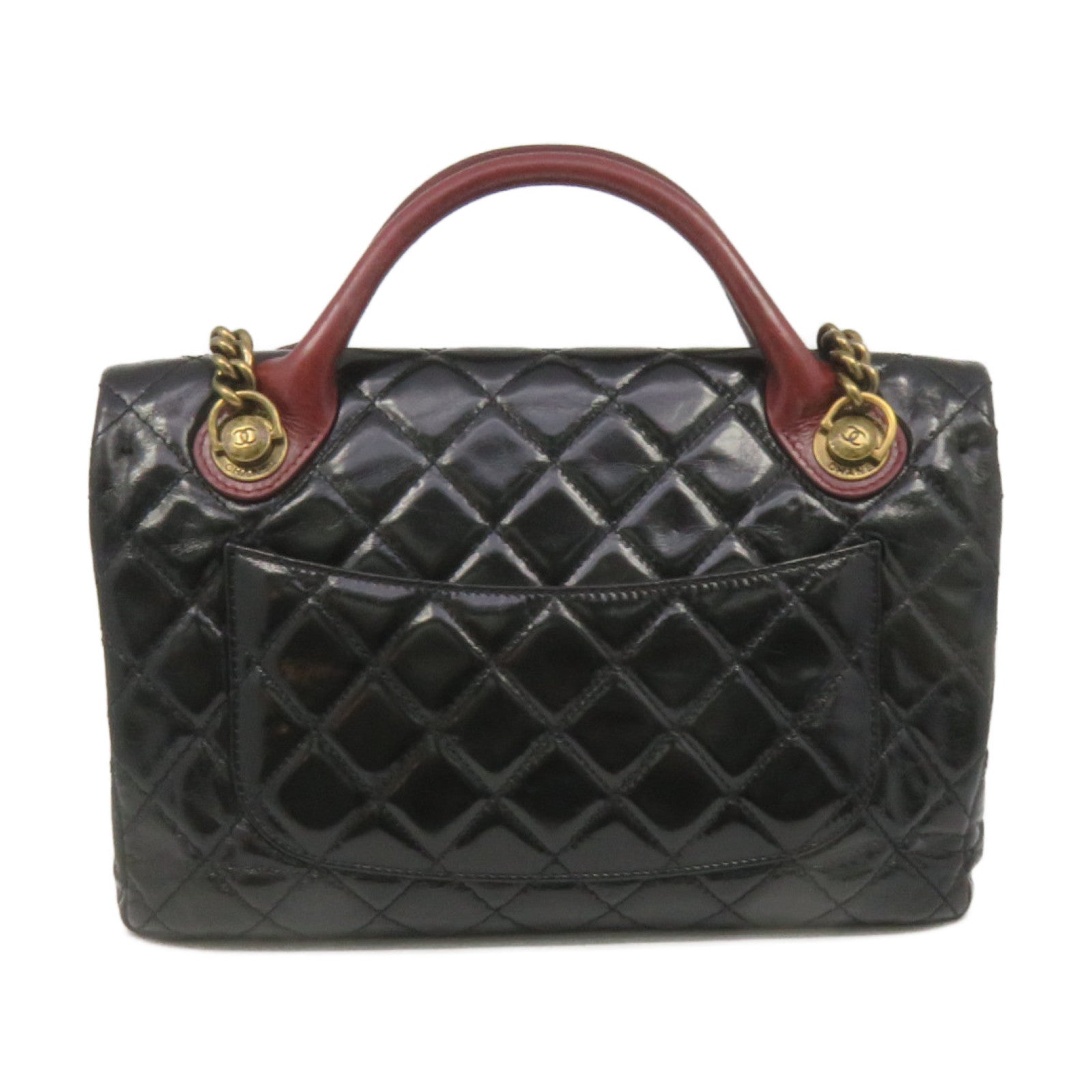 CHANEL 菱格牛皮皮革2Way Shoulder Bag金扣鏈帶手挽肩背兩用袋黑色