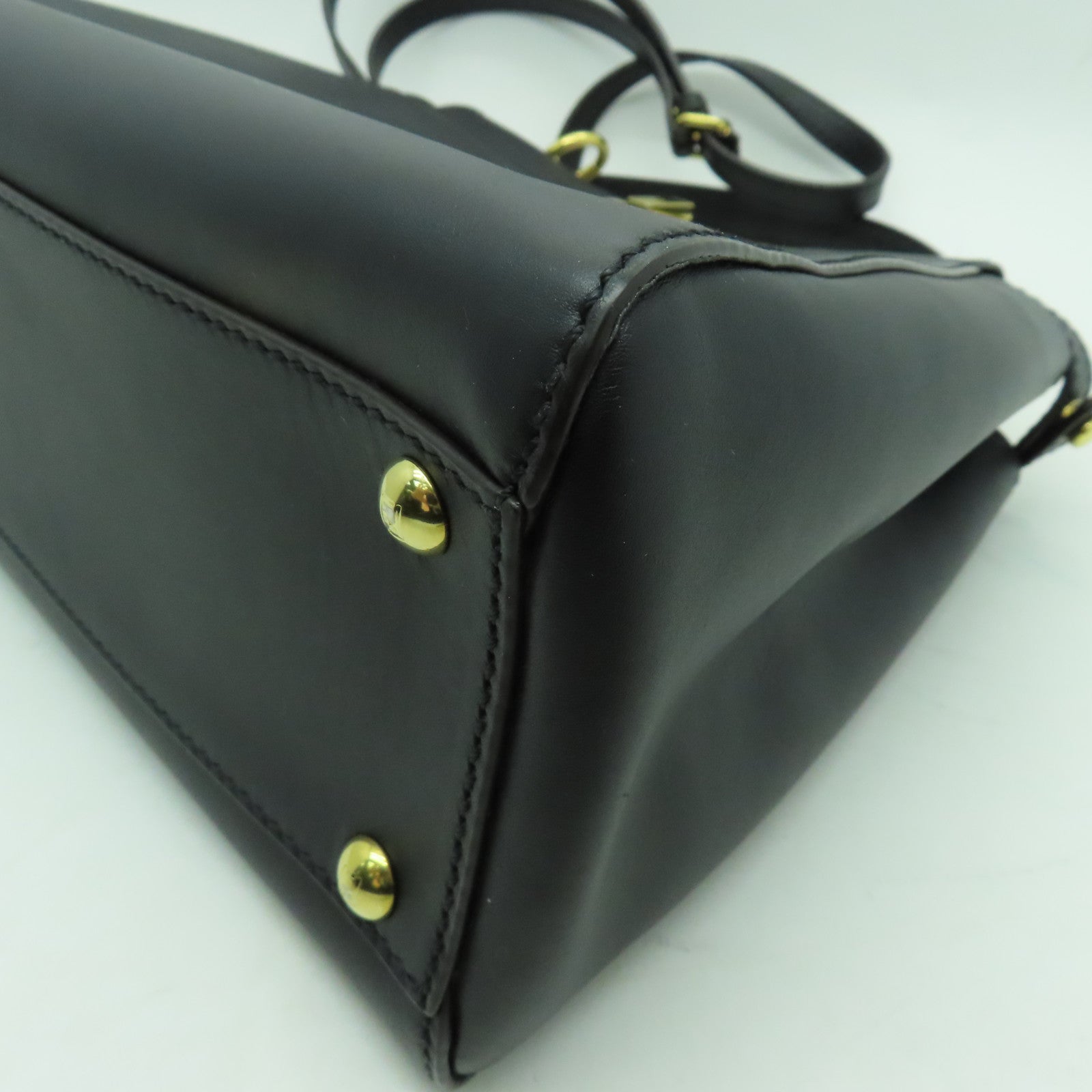 FENDI 牛皮皮革Peekaboo金扣手挽肩背兩用袋黑色